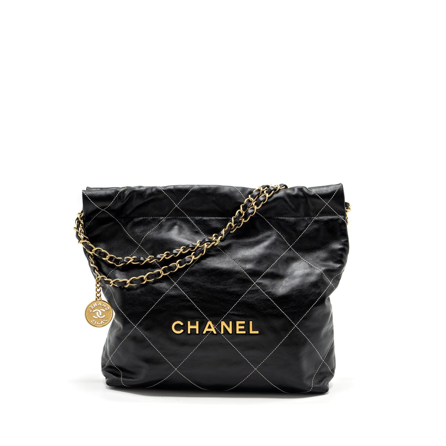 Chanel 22 calfskin Stitching GHW microchip Black White Small Handbag