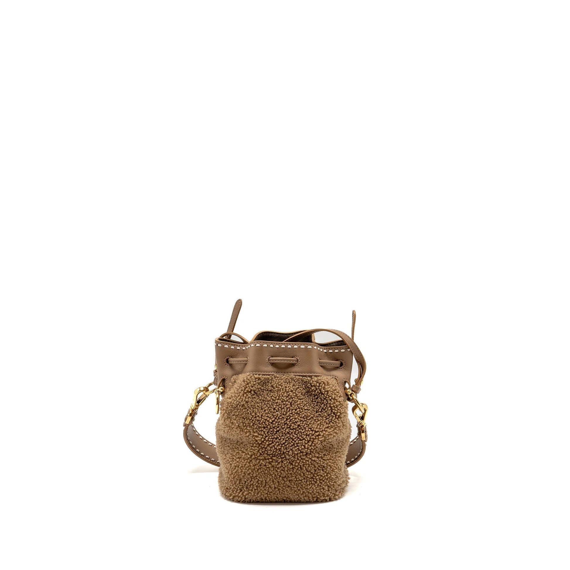 Fendi Mon Tresor Purse Shearling Leather Beige Mini Bucket Bag