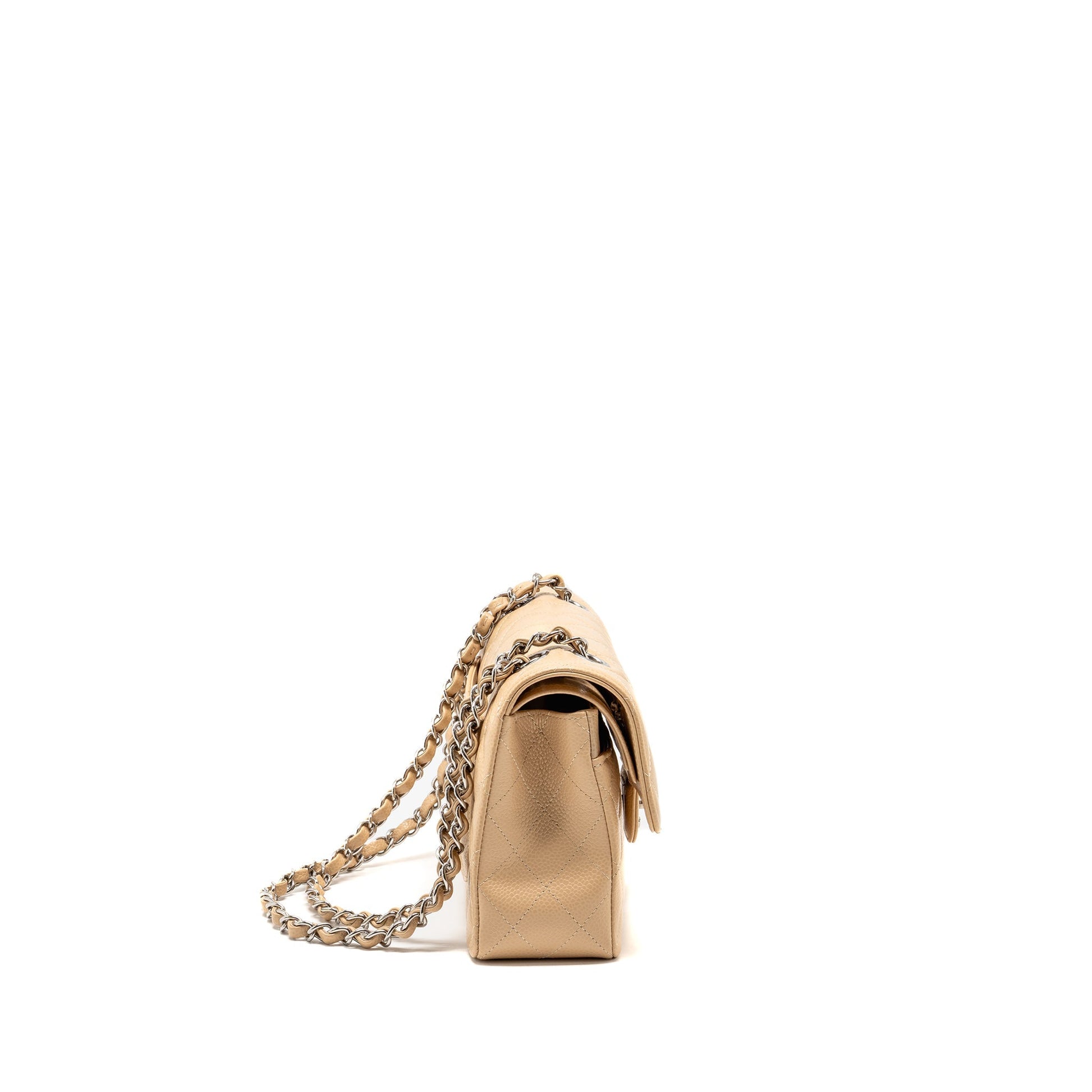 Chanel Classic Double Flap Caviar SHW microchip Orange Beige Small Shoulder Bag