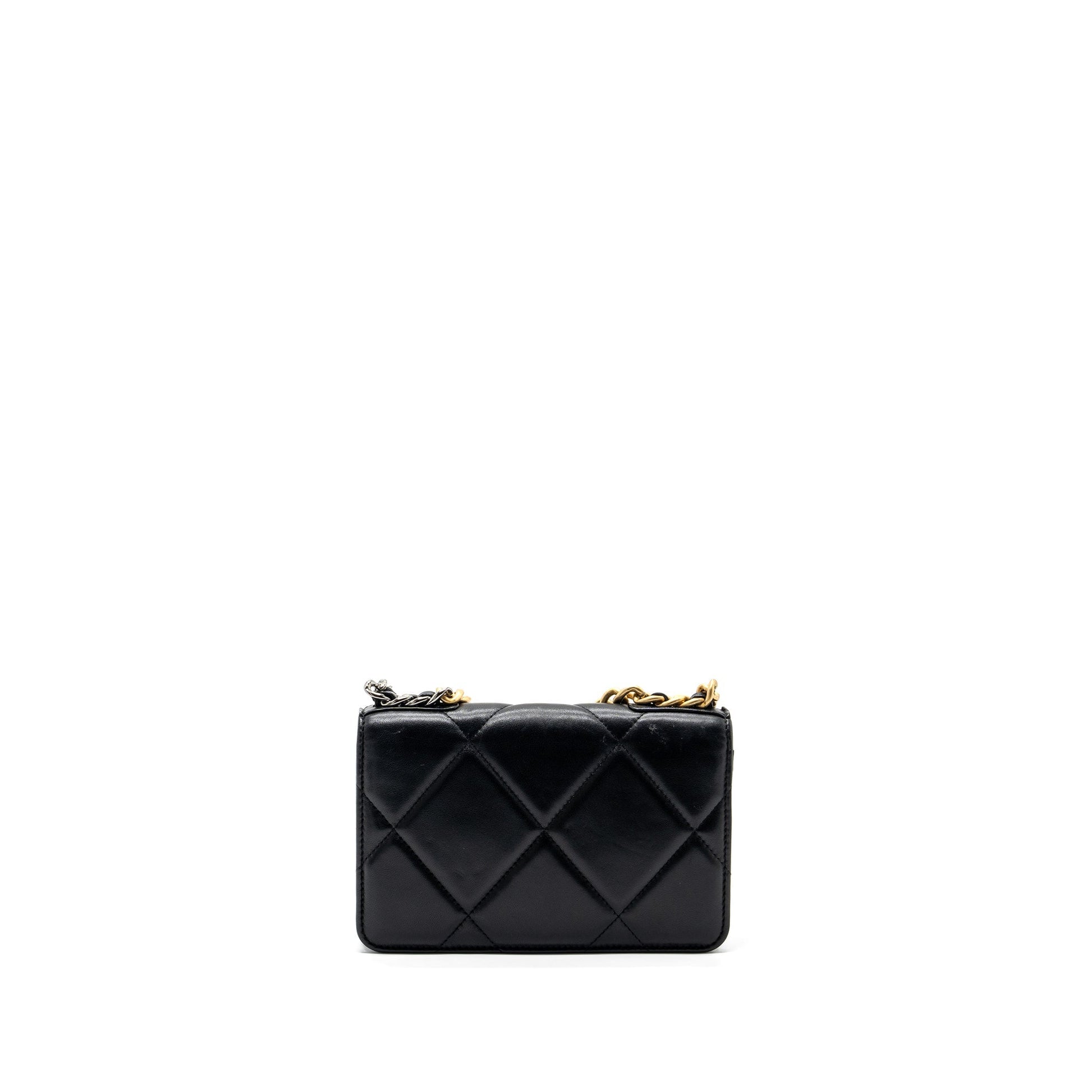 Chanel 19 on lambskin hardware microchip Multicolor Black Wallet Case