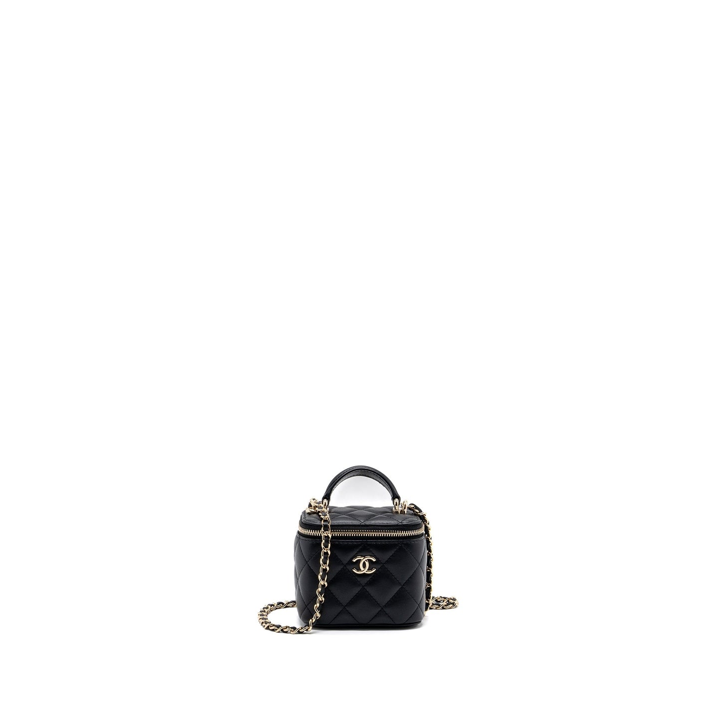 Chanel top handle vanity lambskin LGHW microchip Black Mini Bag