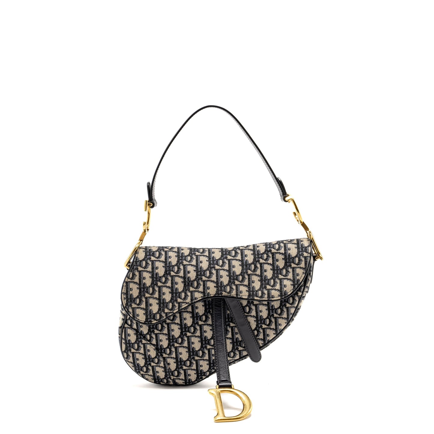 Dior Saddle Purse Oblique Handbag Canvas Blue Travel Bag