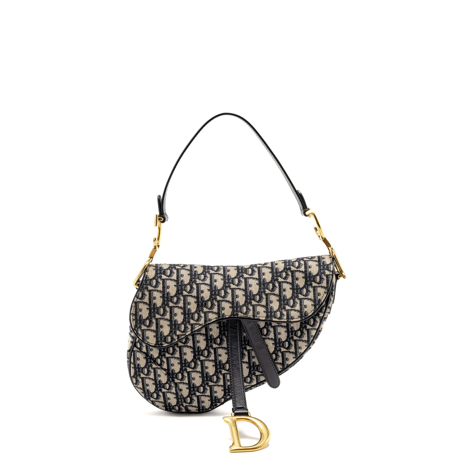 Dior Saddle Purse Oblique Handbag Canvas Blue Travel Bag