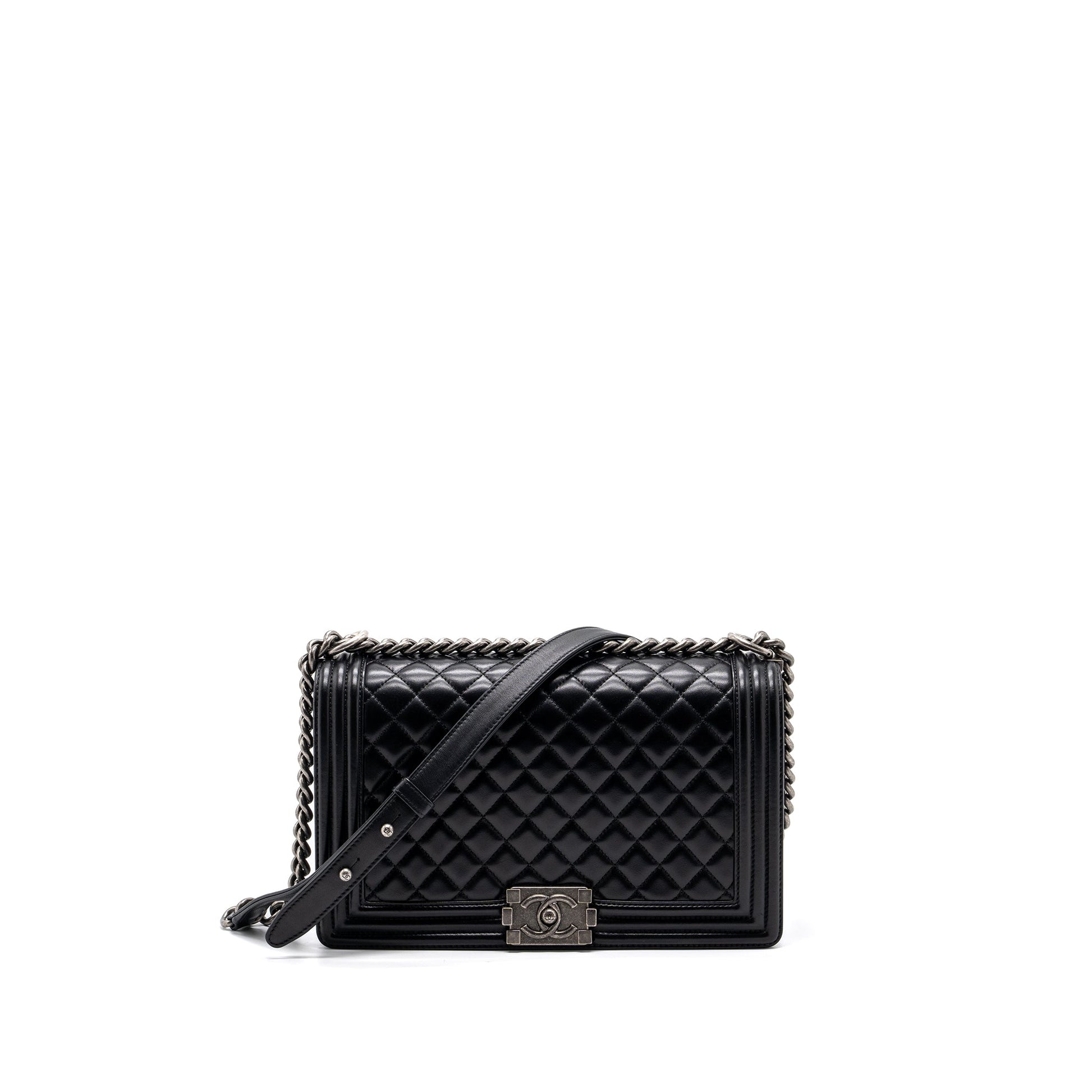 Chanel New Boy Lambskin Ruthenium Hardware Black Handbag