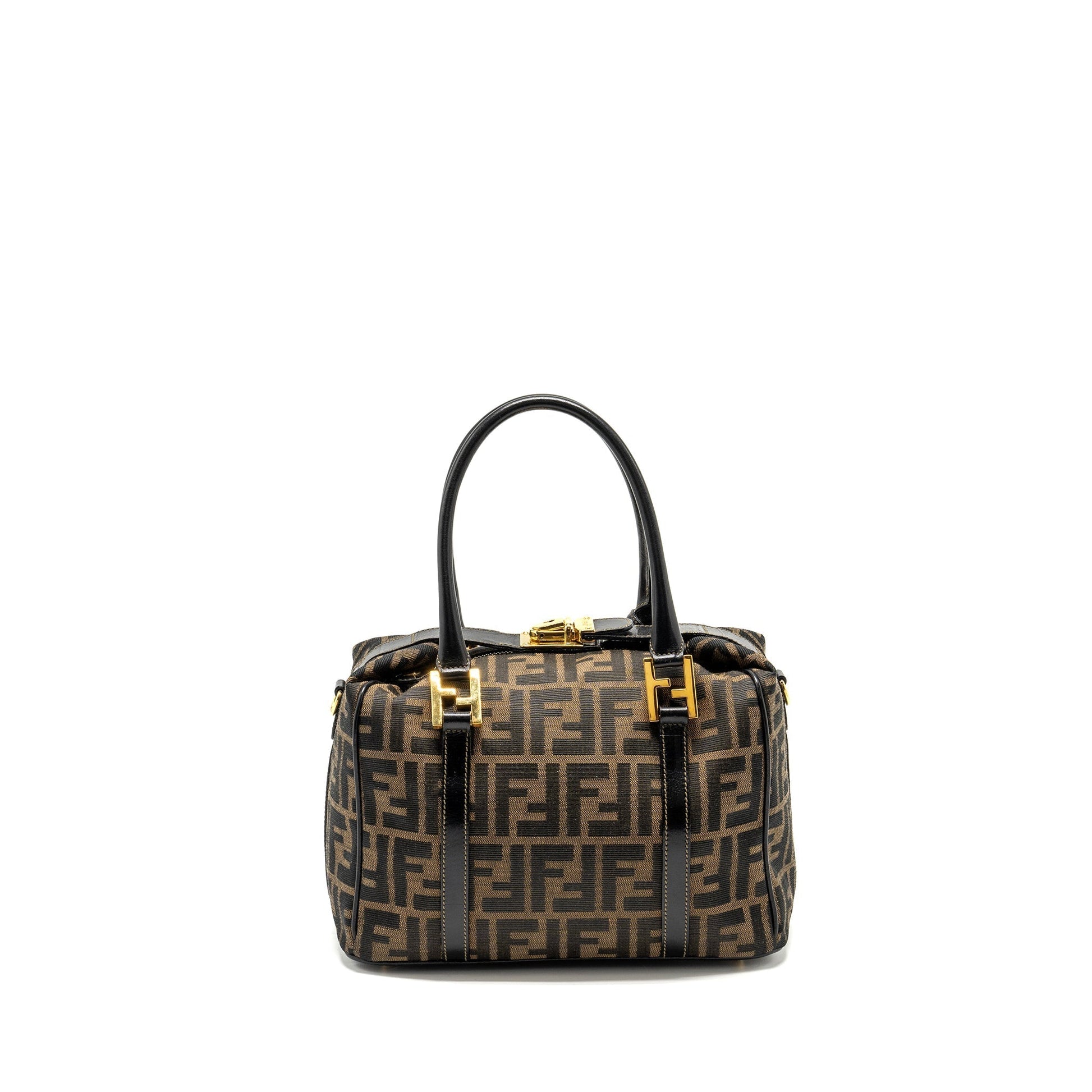 Fendi Handle Bowling Purse Canvas Brown Travel Bag