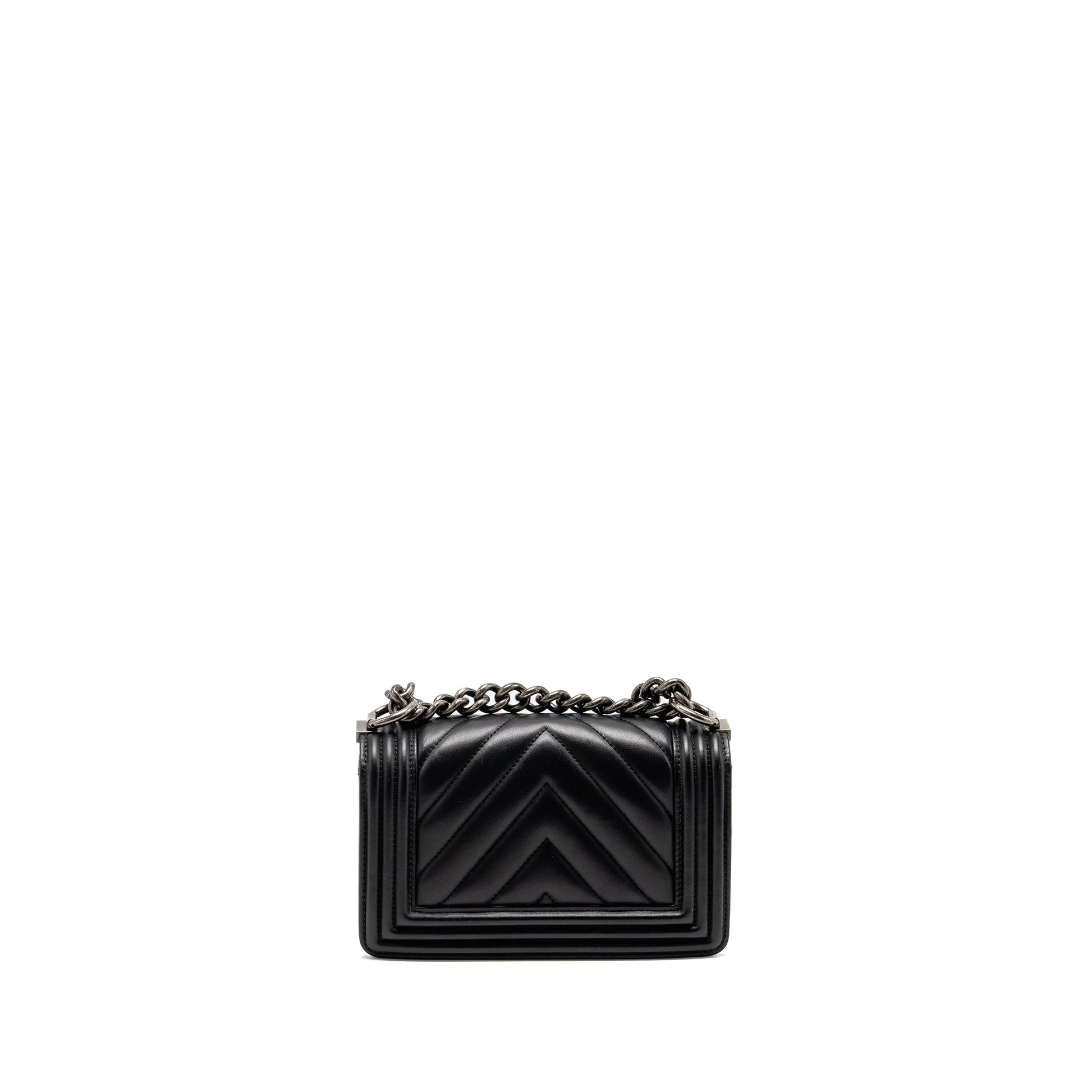 Chanel Boy Lambskin Ruthenium SHW Black Small Handbag