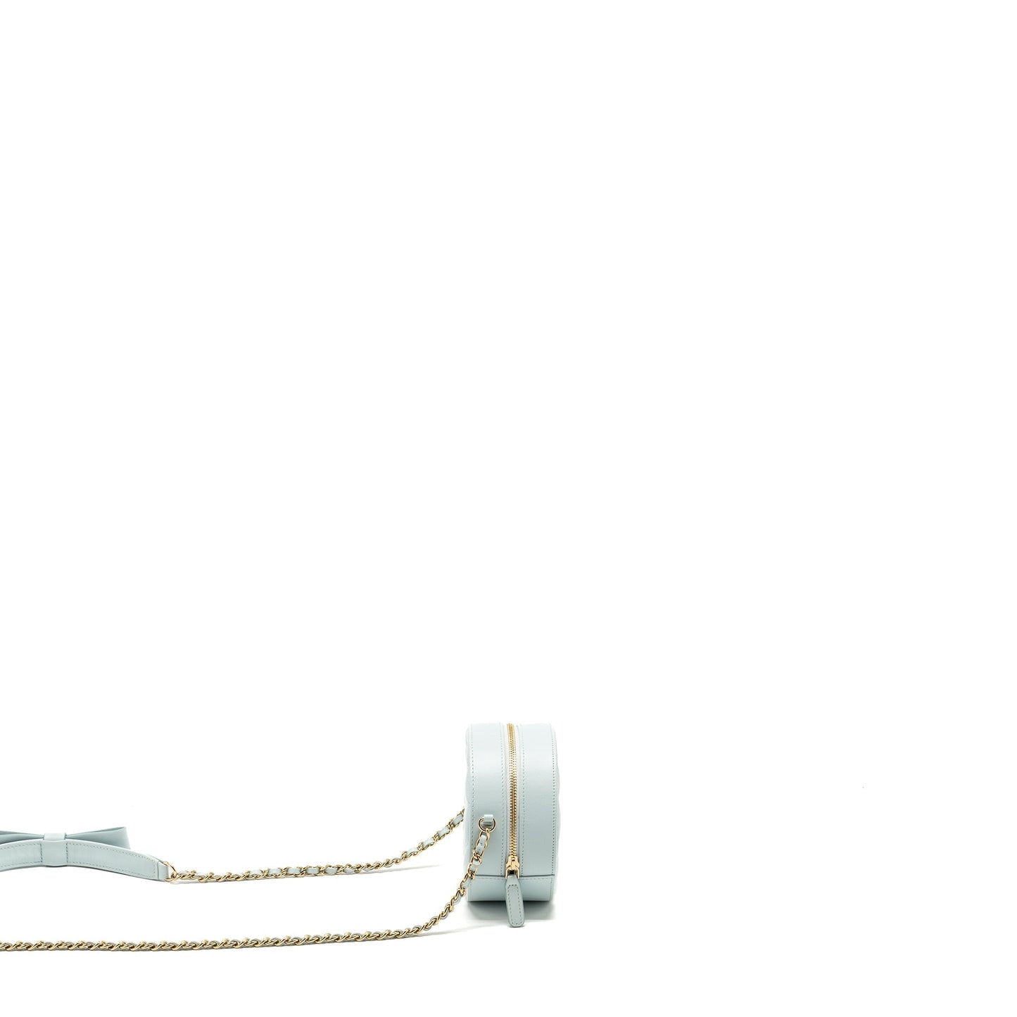 Chanel Round Vanity ribbon on Lambskin Light Blue Mini Bag