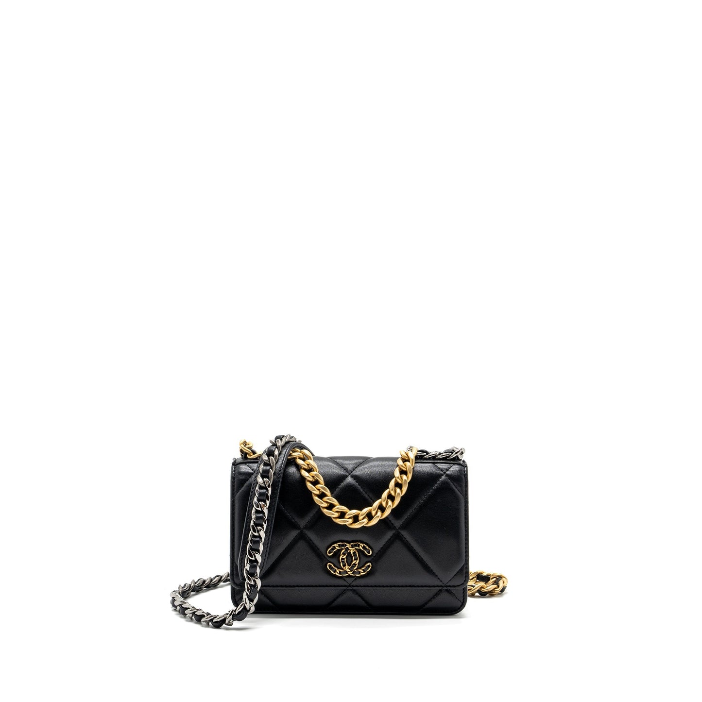 Chanel 19 on lambskin hardware microchip Multicolor Black Wallet Case