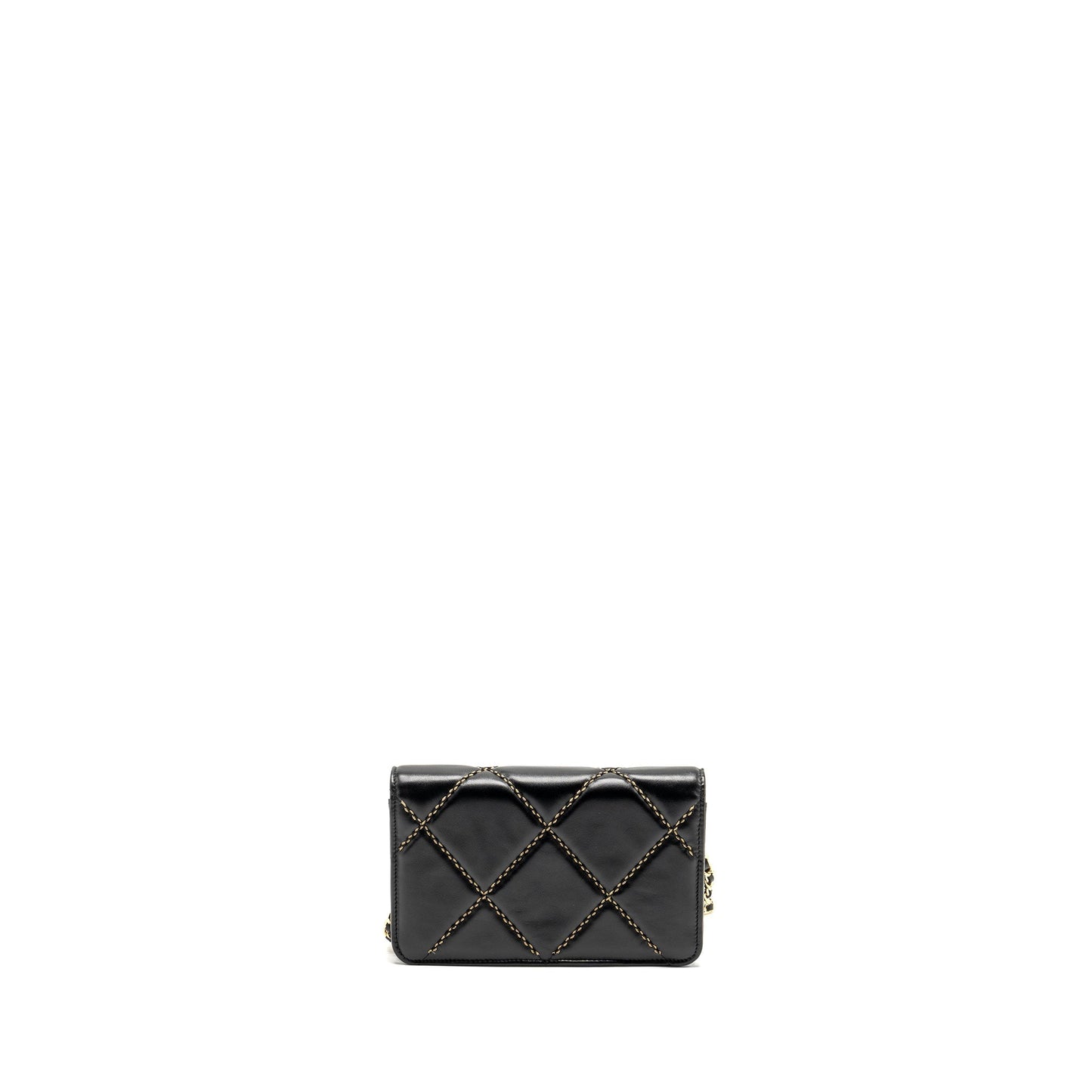 Chanel Quilted on Shiny Calfskin GHW microchip Black Wallet Case Ghw Microchip