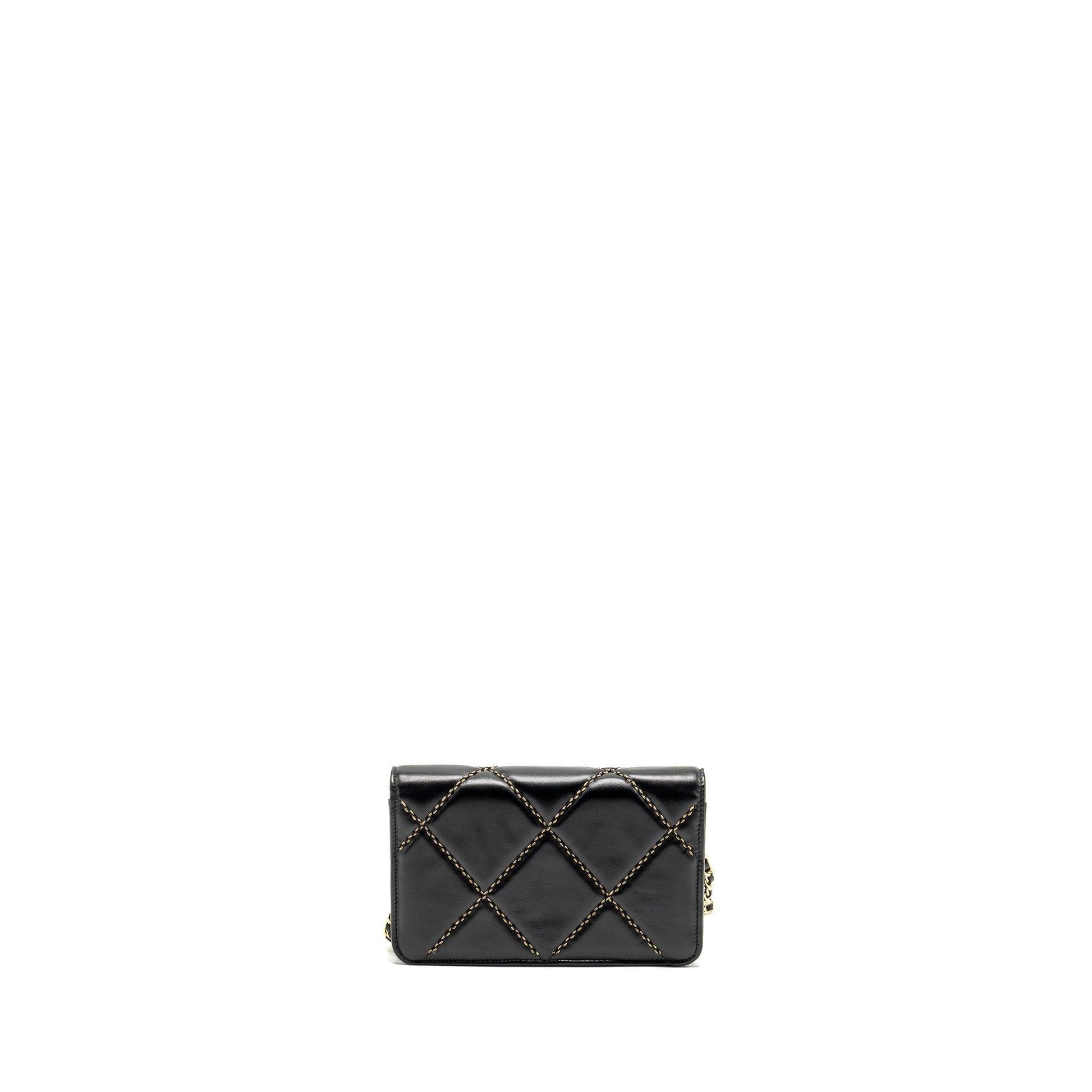 Chanel Quilted on Shiny Calfskin GHW microchip Black Wallet Case Ghw Microchip