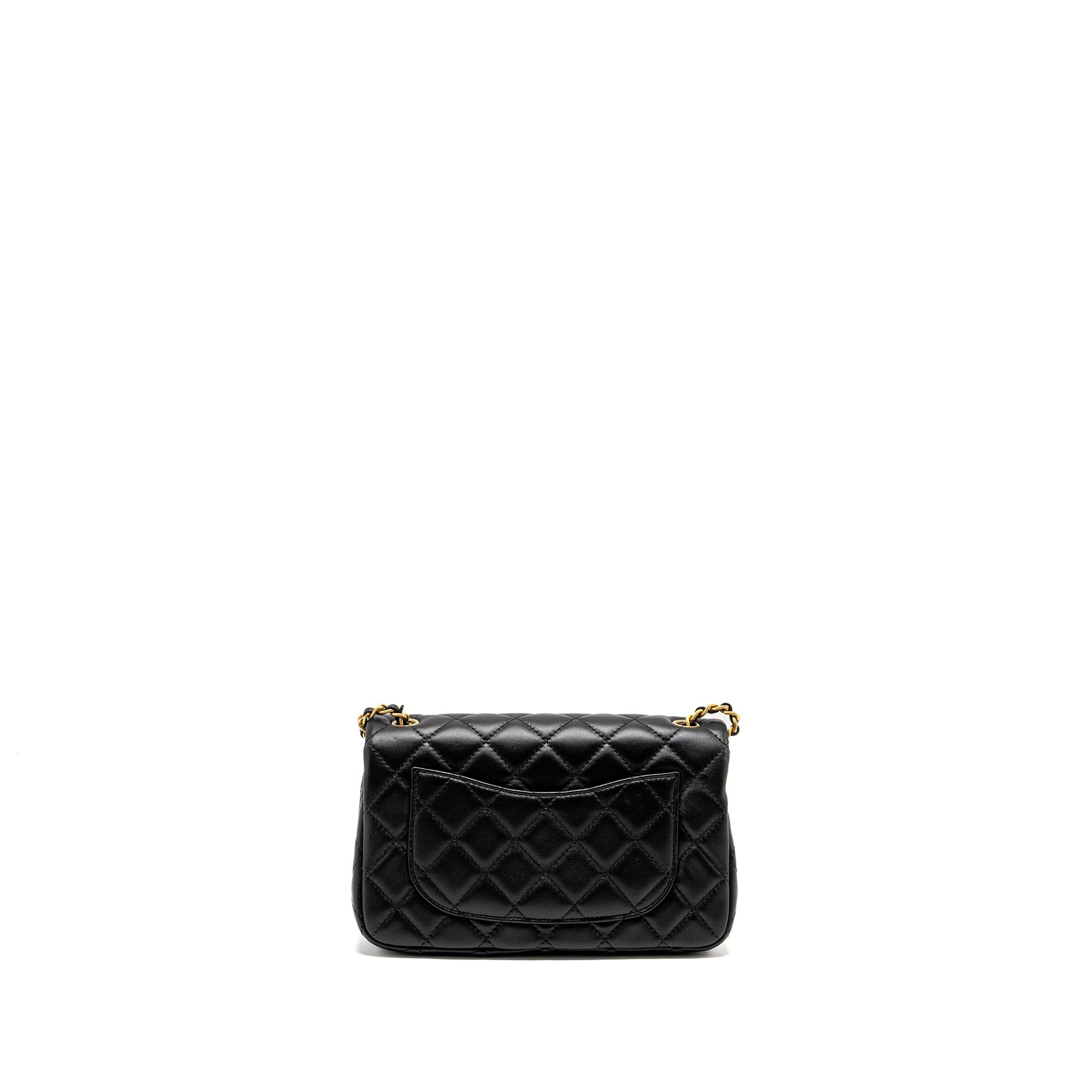 Chanel Pearl Crush Rectangular Flap Lambskin GHW Black Shoulder Bag Microchip 1