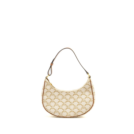 Celine Purse Triomphe Calfskin Handbag Canvas White Travel Bag