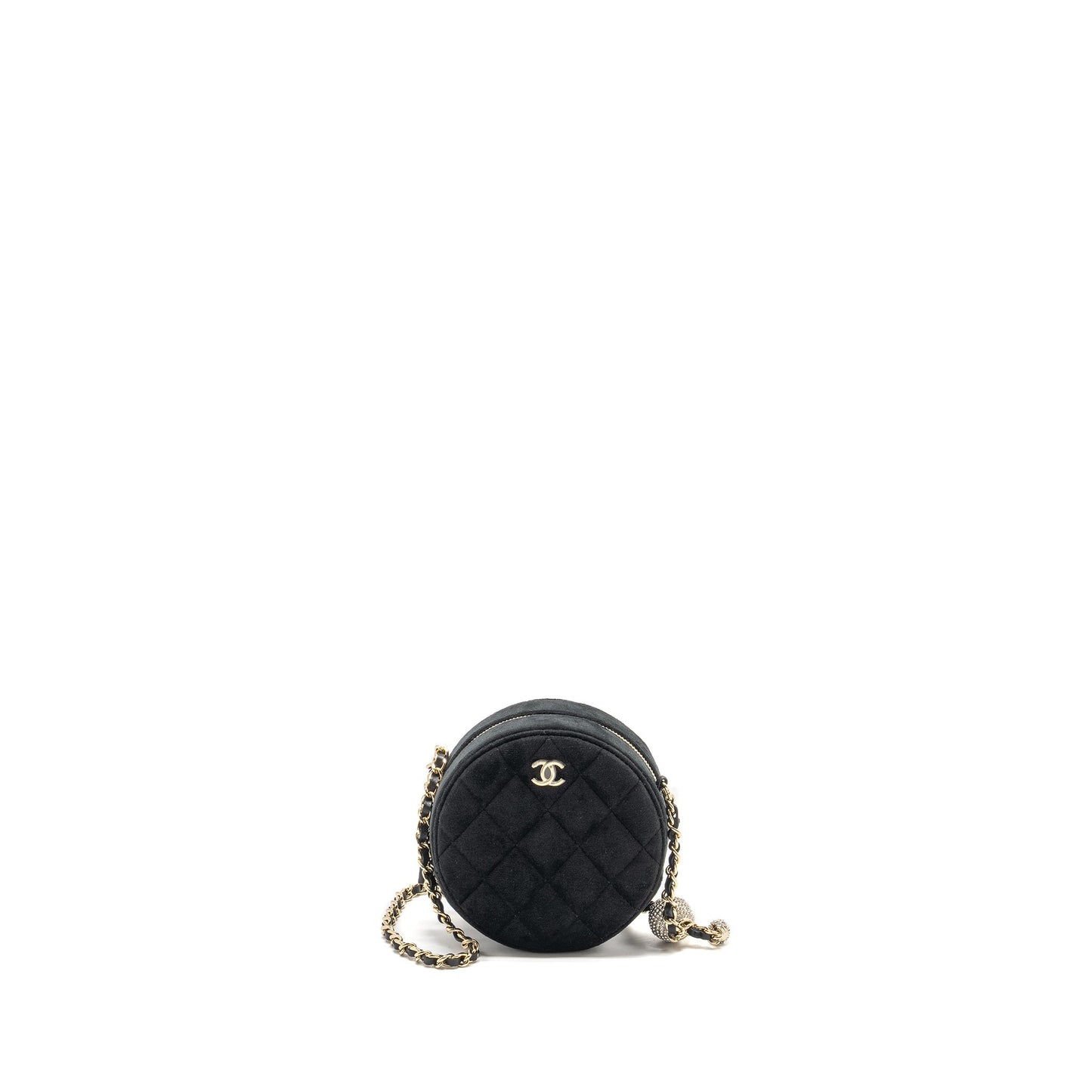 Chanel Pearl Crush Round Quilted Velvet LGHW Black Clutch Bag