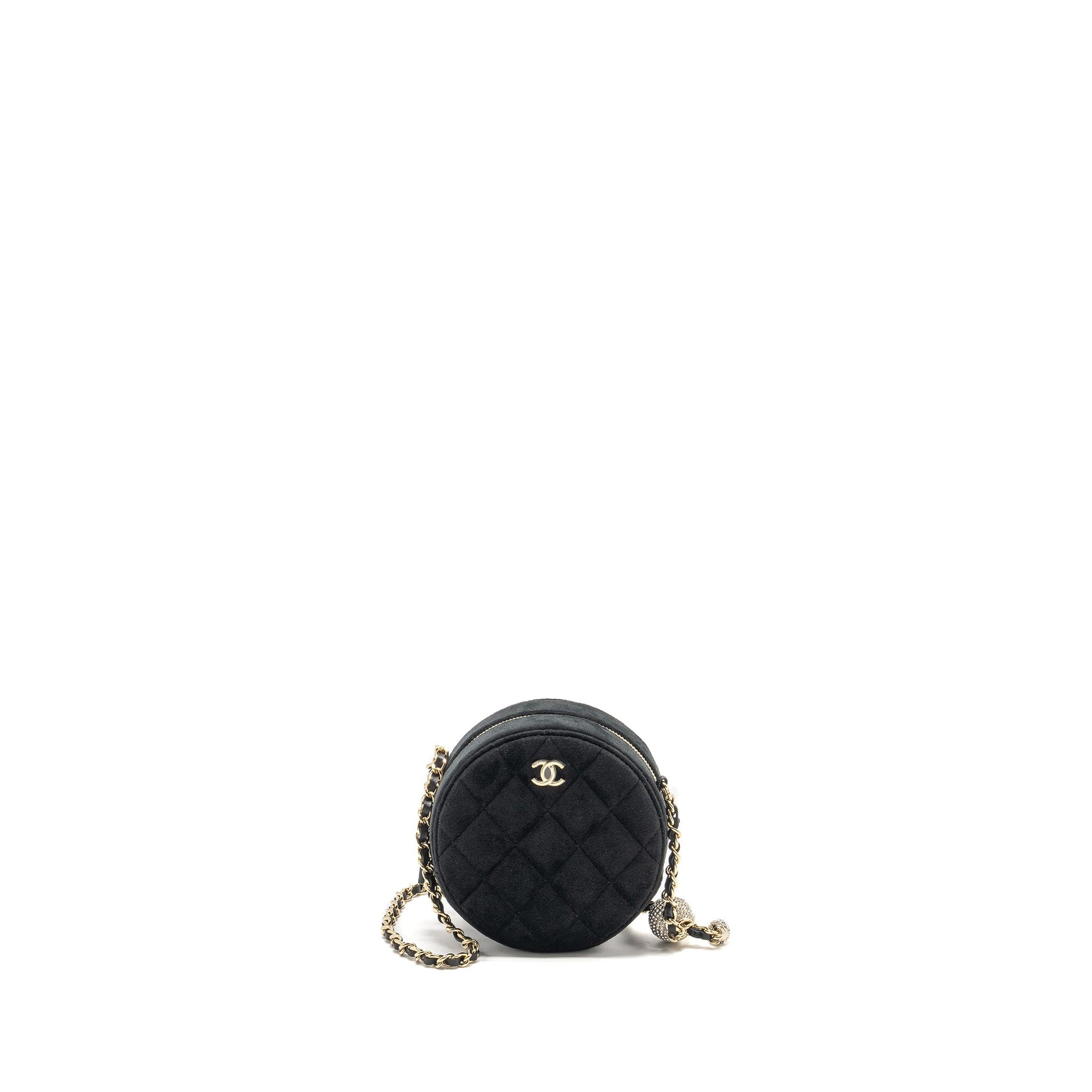 Chanel Pearl Crush Round Quilted Velvet LGHW Black Clutch Bag