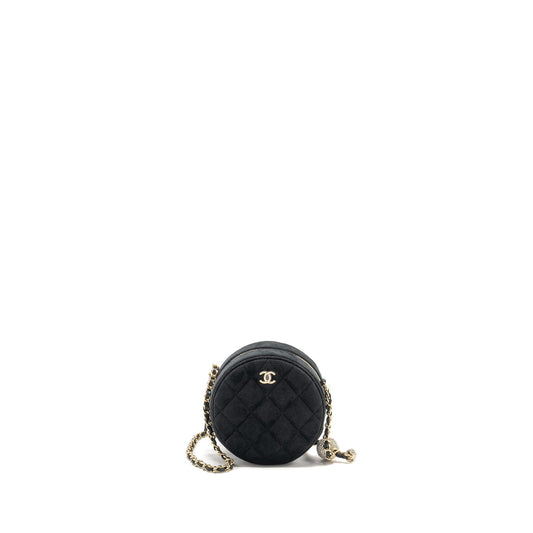 Chanel Pearl Crush Round Quilted Velvet LGHW Black Clutch Bag