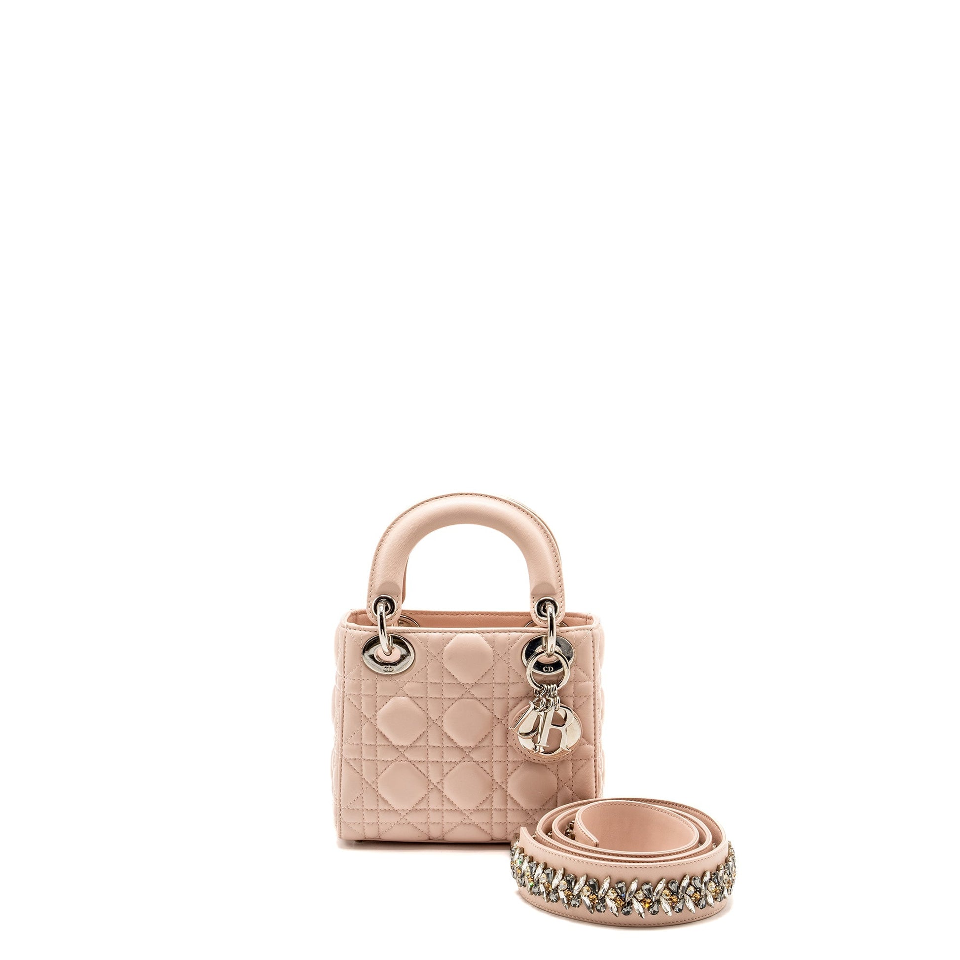 Dior Lady Crystal Strap Limited Edition Lambskin Light Pink Mini Travel Bag