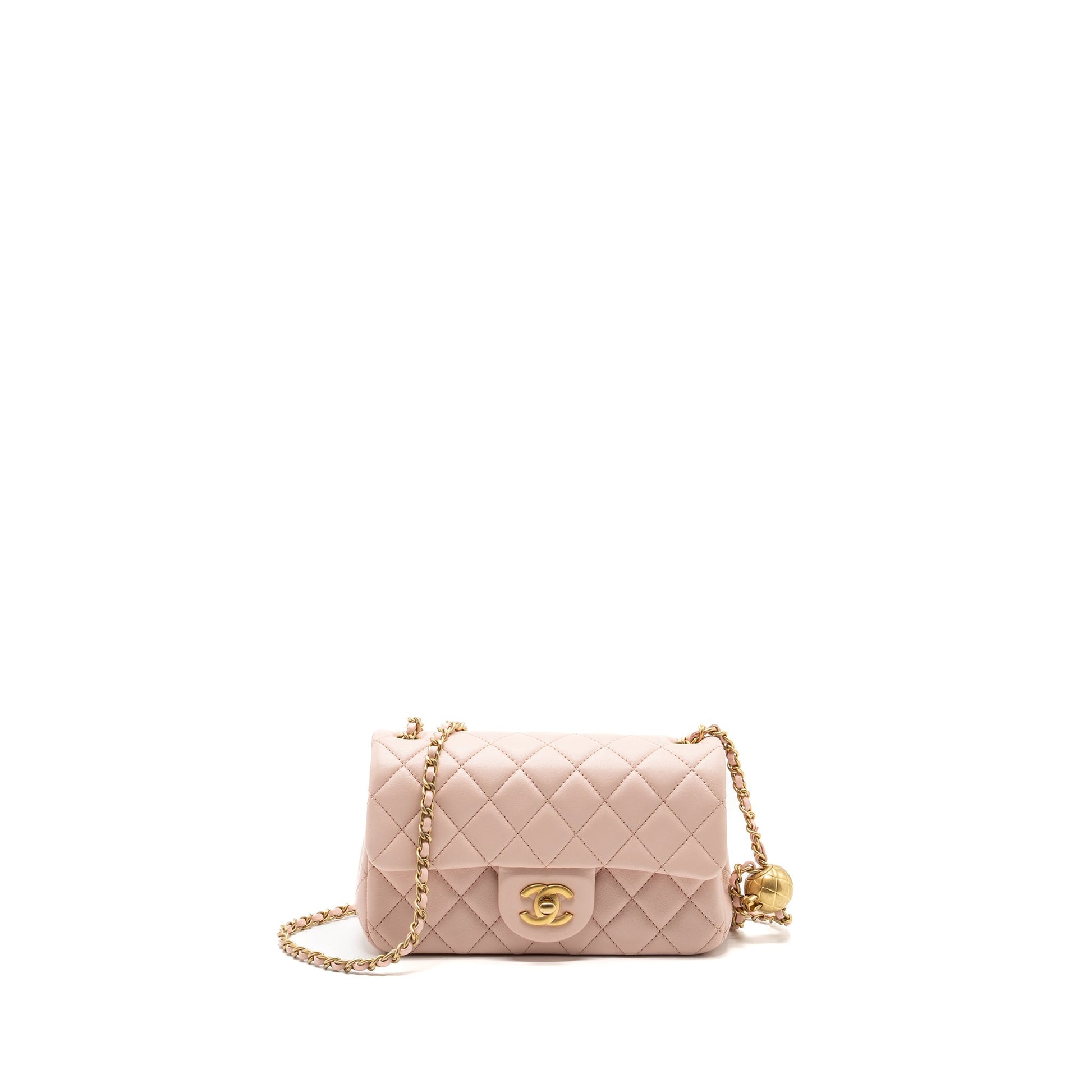Chanel 23K pearl crush rectangular flap lambskin Pink Shoulder Bag
