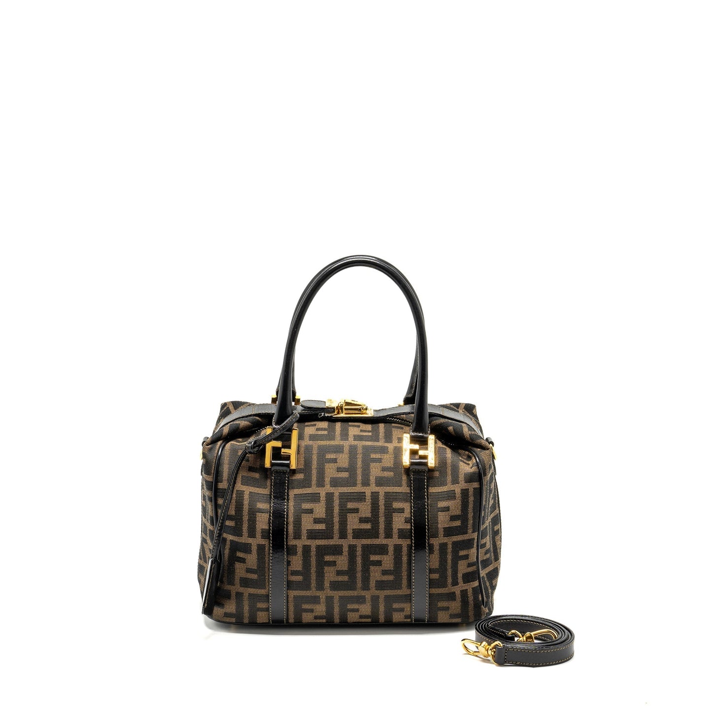 Fendi Handle Bowling Purse Canvas Brown Travel Bag