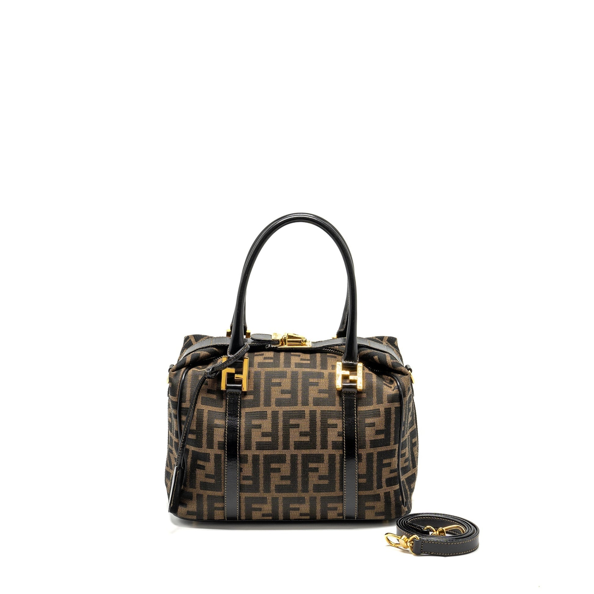 Fendi Handle Bowling Purse Canvas Brown Travel Bag