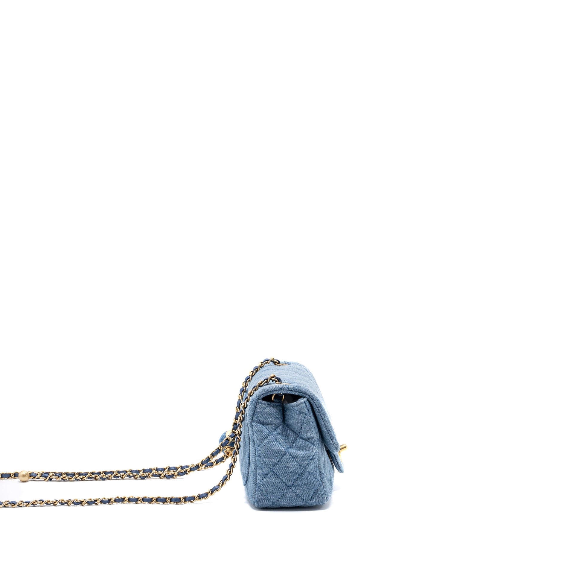 Chanel 22c Denim Pearl Crush Square Flap Blue Shoulder Bag