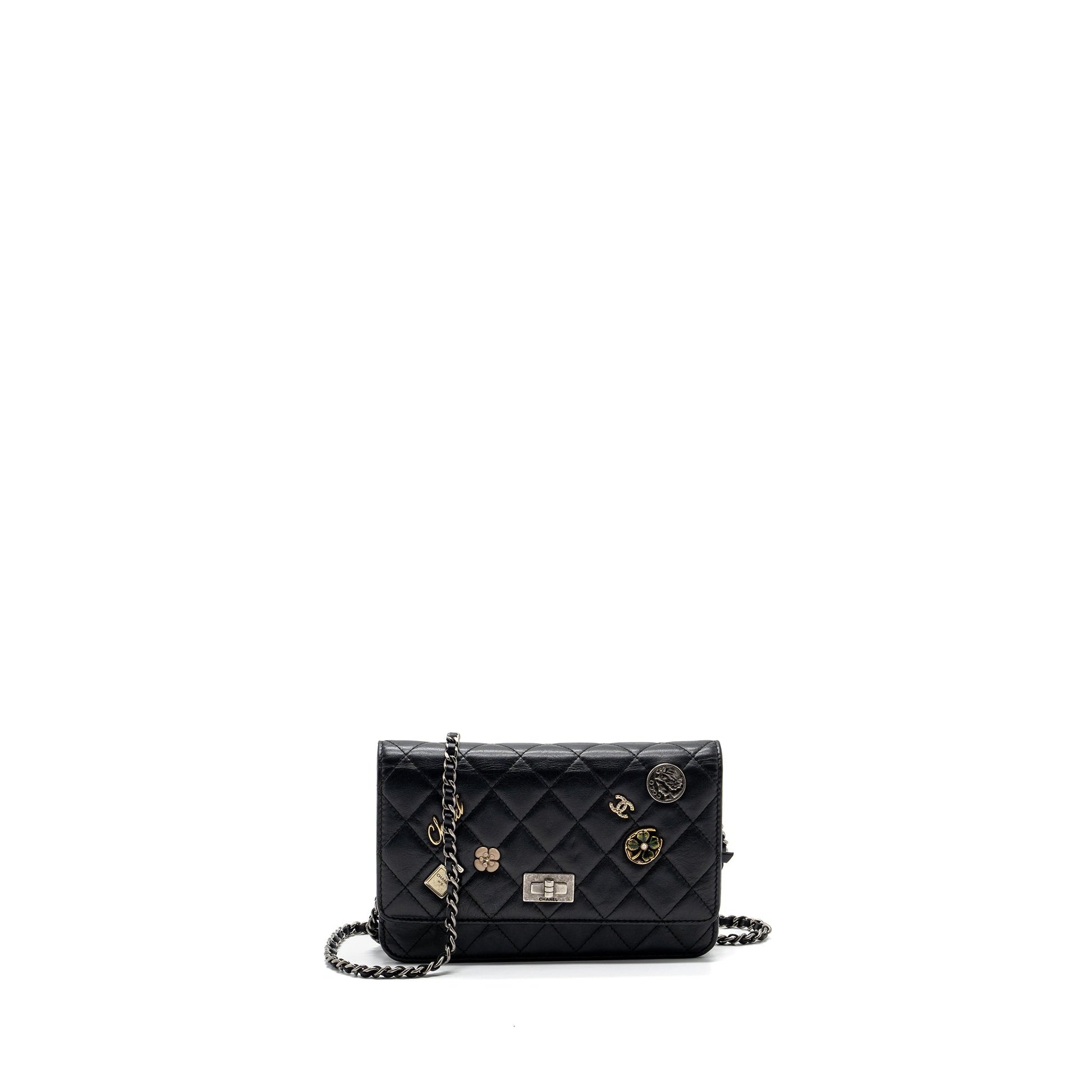Chanel 2.55 Reissue Lucky Charms On Aged Black Key Chain Ruthenium Shw