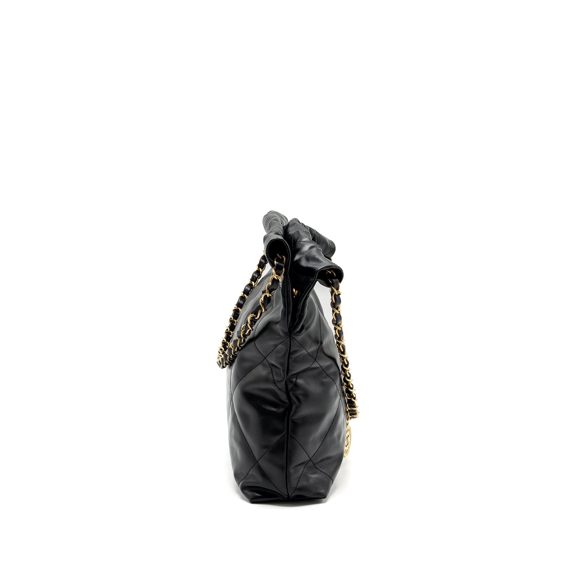 Chanel 22 Letter Shiny Calfskin GHW Microchip Black Gold Small Handbag Black Ghwmicrochip
