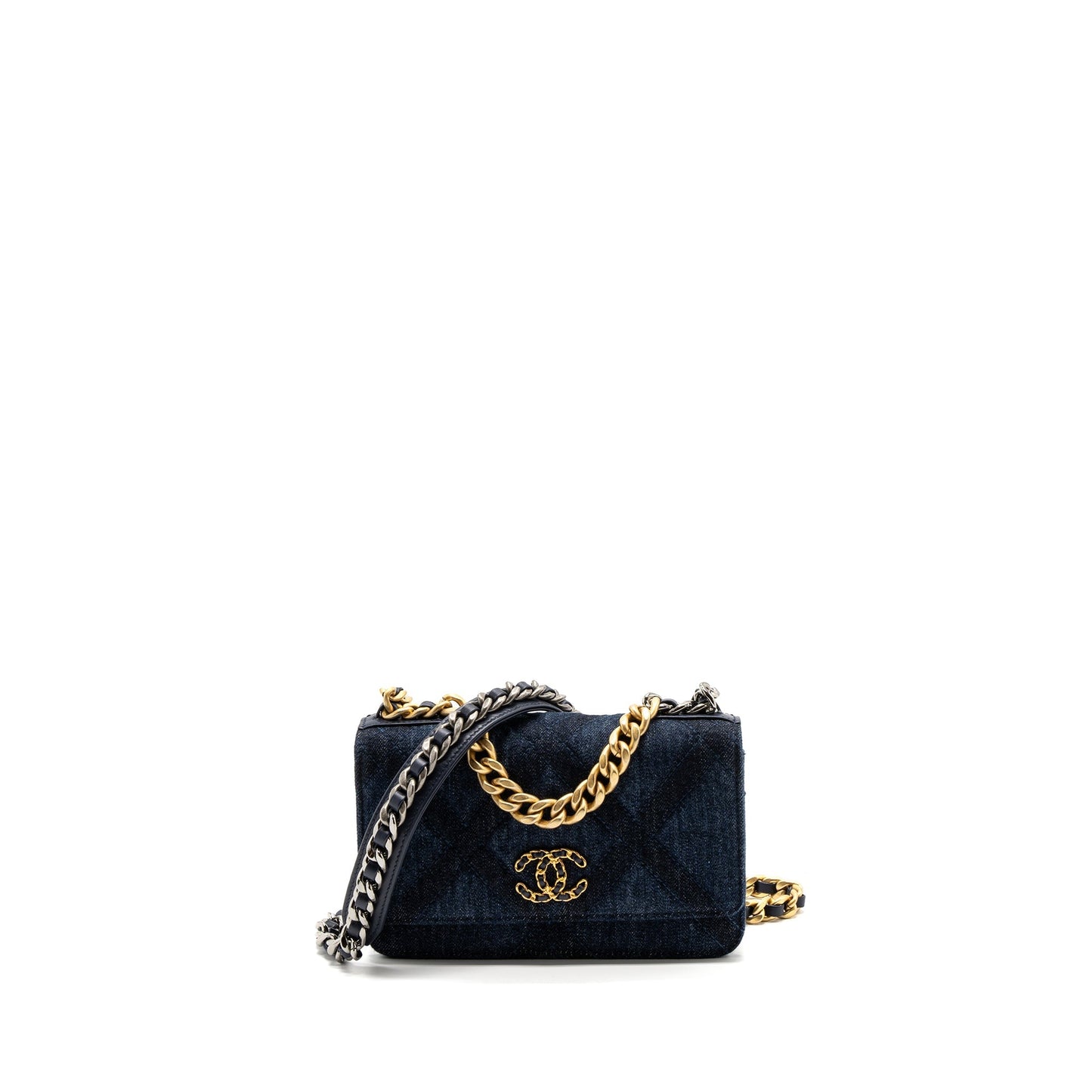 Chanel 19 on limited denim dark hardware Multicolor Multicolour Blue Wallet Case