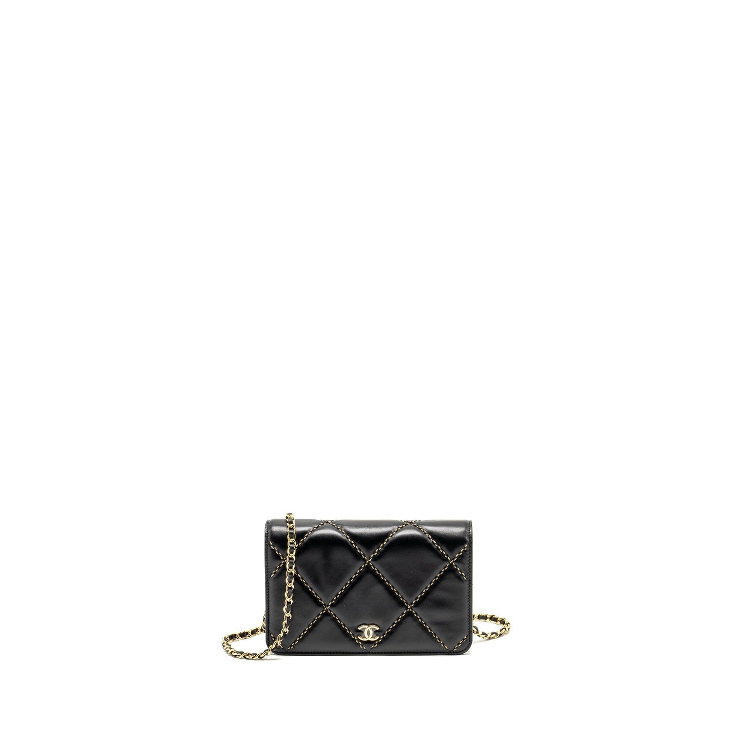 Chanel Quilted on Shiny Calfskin GHW microchip Black Wallet Case Ghw Microchip