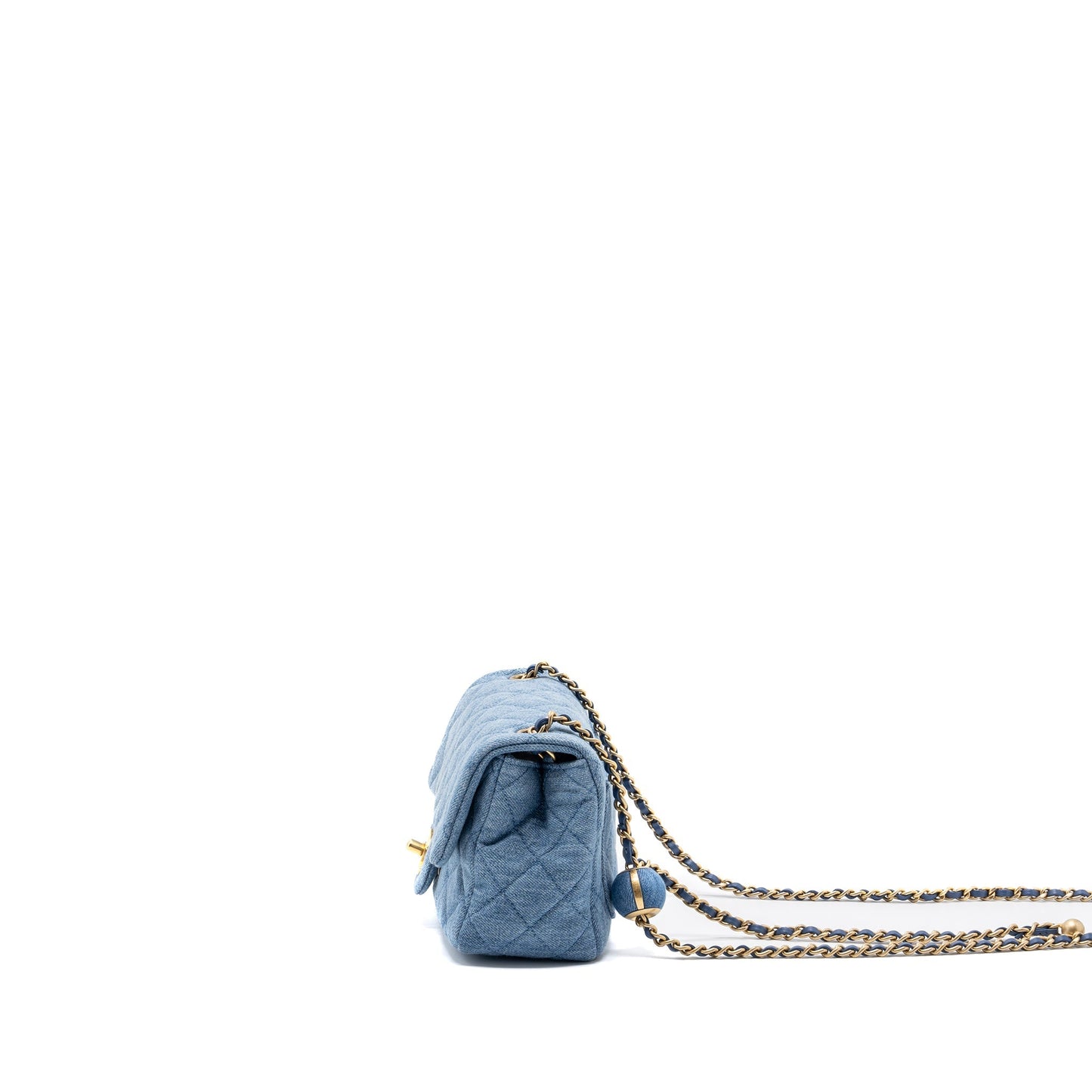 Chanel 22c Denim Pearl Crush Square Flap Blue Shoulder Bag