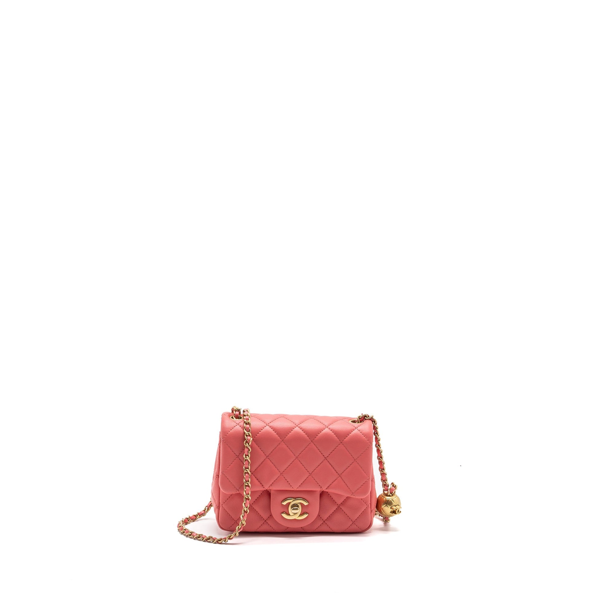 Chanel Pearl Crush Square Flap Lambskin GHW Black Pink Shoulder Bag