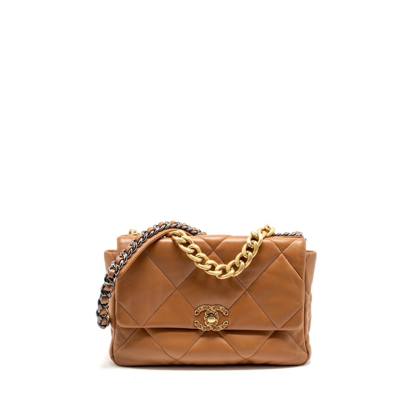 Chanel 19 30cm Lambskin Caramel Hardware Microchip Multicolour Handbag