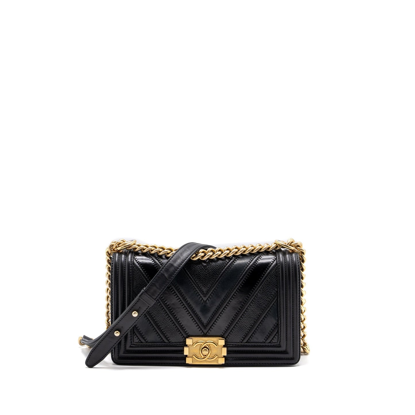 Chanel Boy Chevron Calfskin GHW Black Handbag