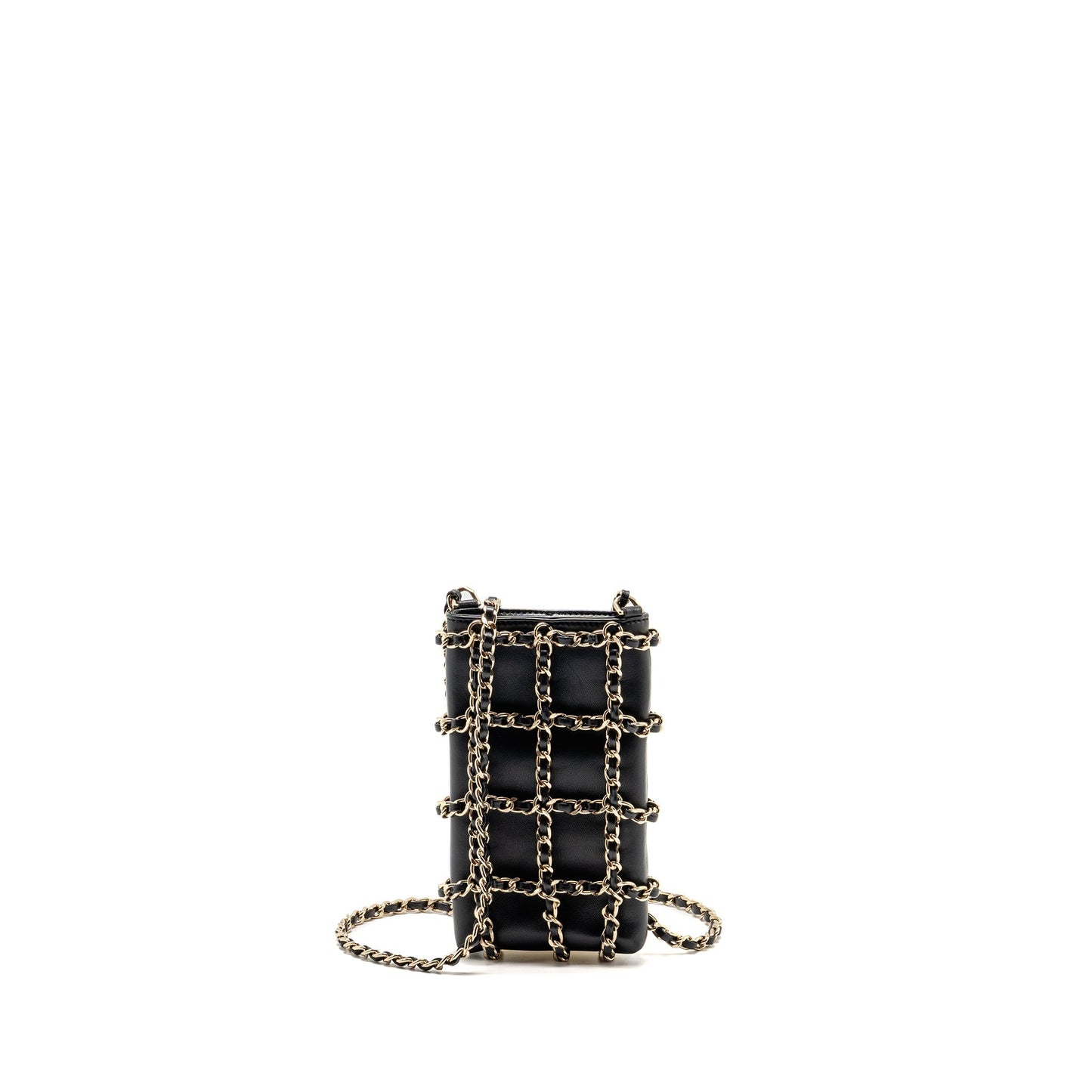 Chanel O Vertical phone holder lambskin GHW Black Gold Clutch Bag