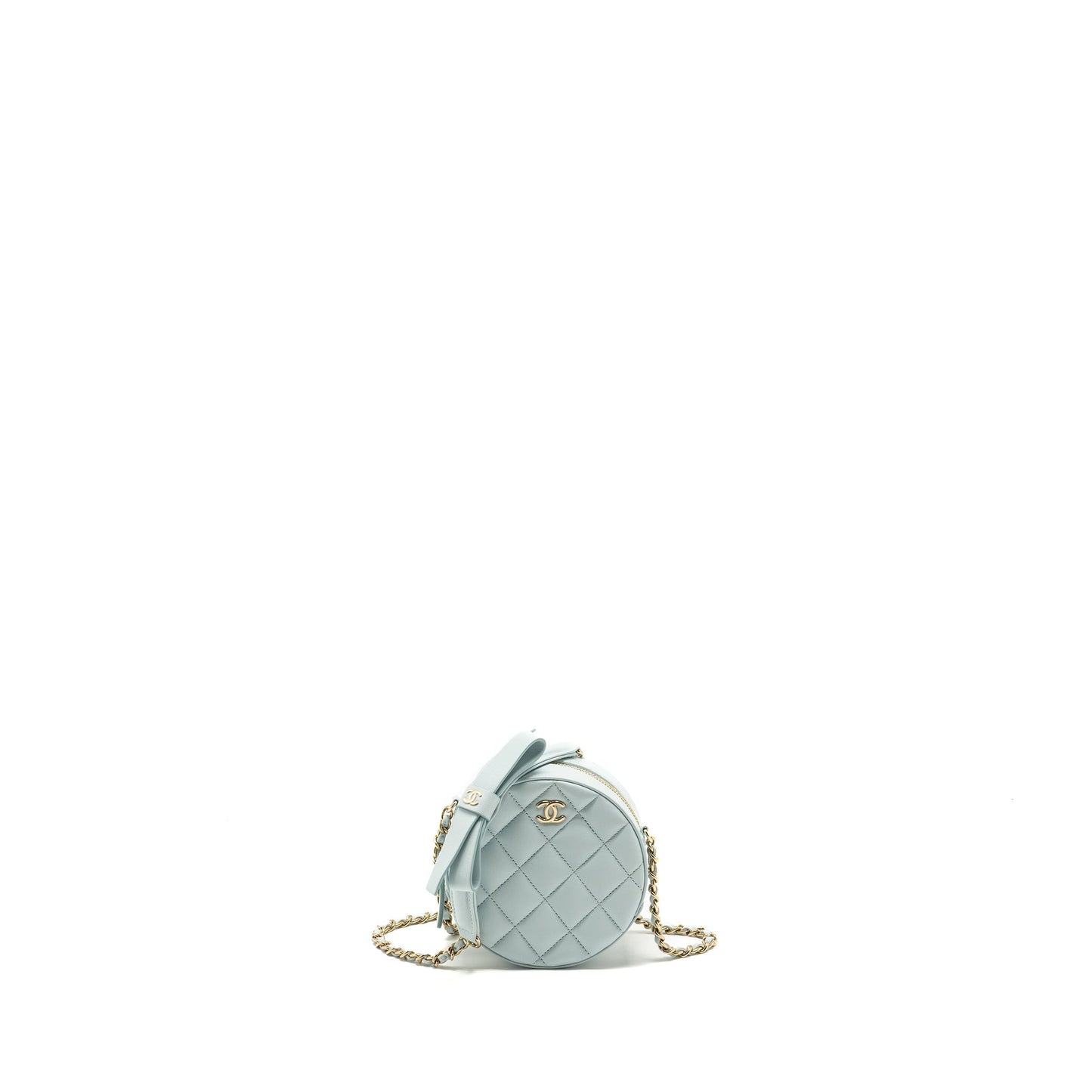 Chanel Round Vanity ribbon on Lambskin Light Blue Mini Bag