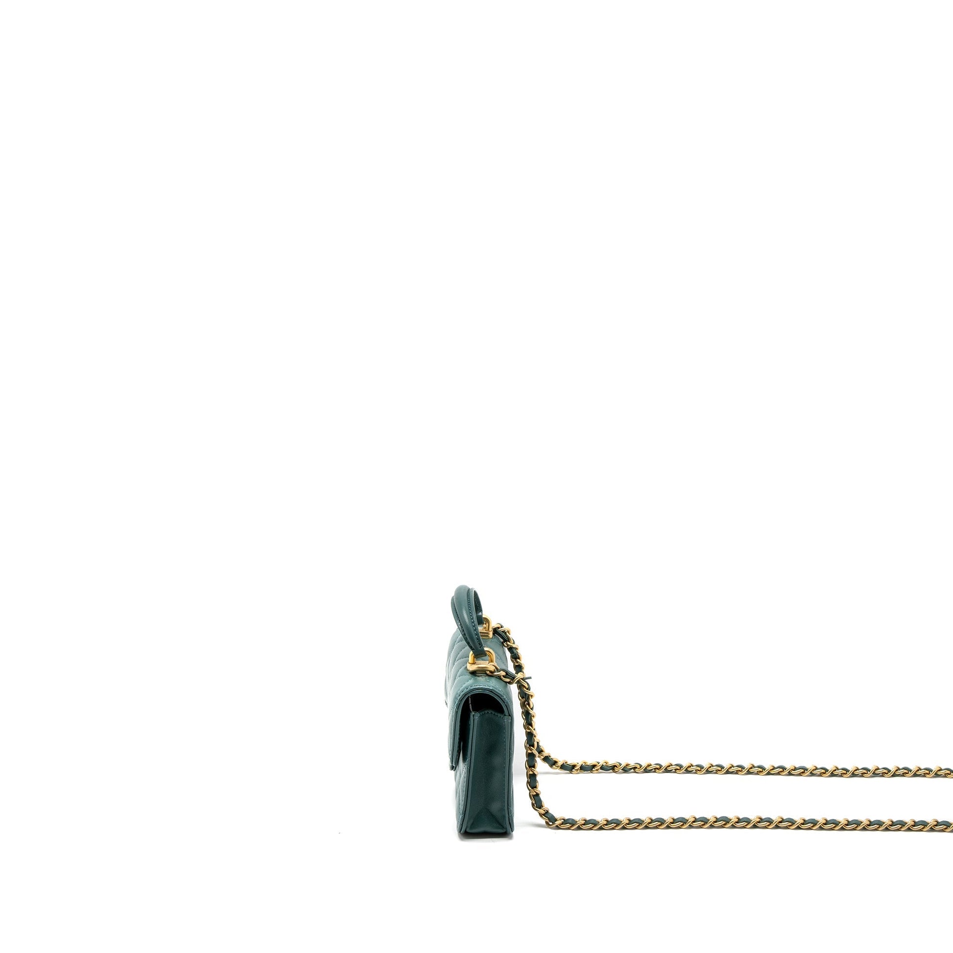 Chanel Top Handle Flap Lambskin Brushed GHW Green Shoulder Bag