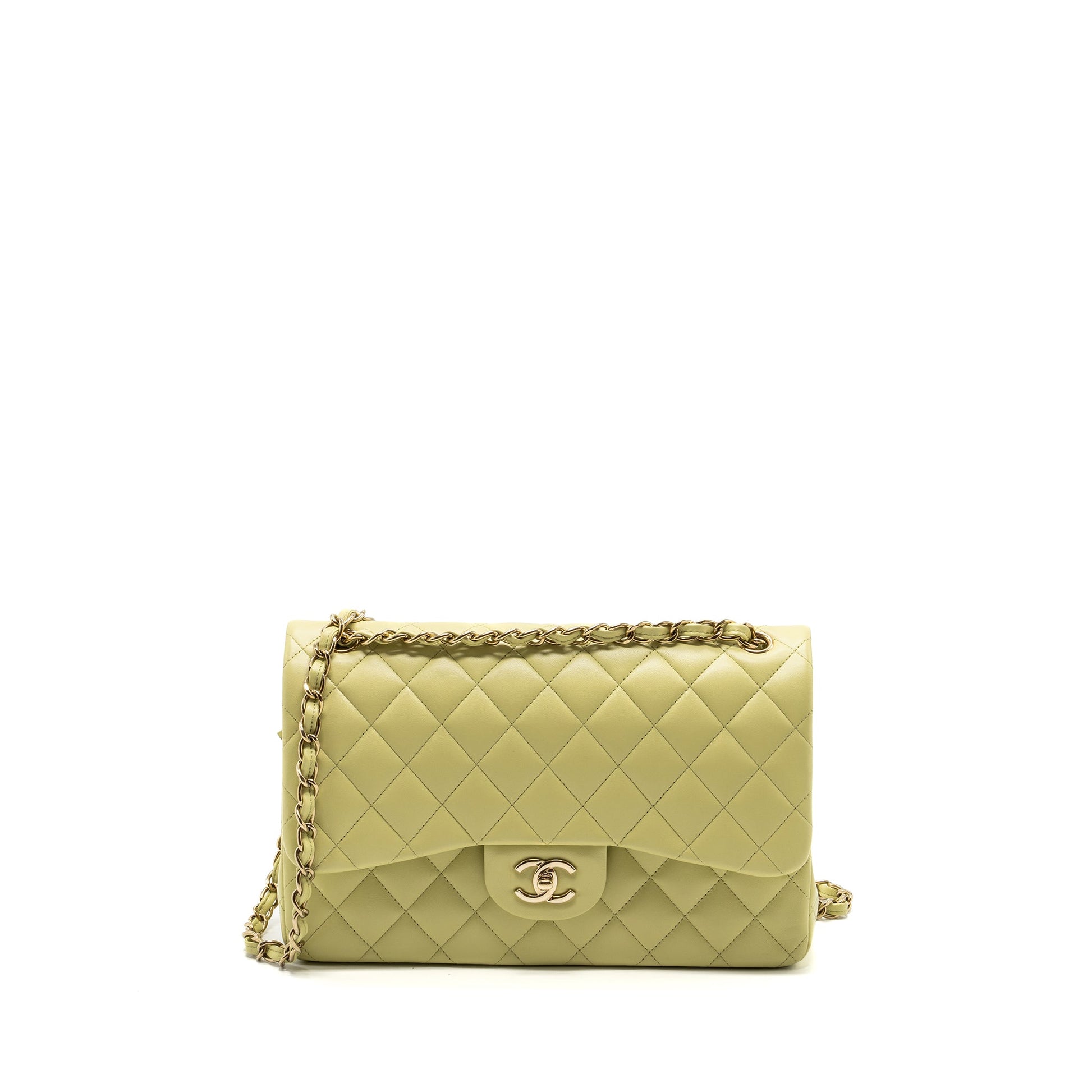 Chanel 23C jumbo classic double flap lambskin Green Shoulder Bag