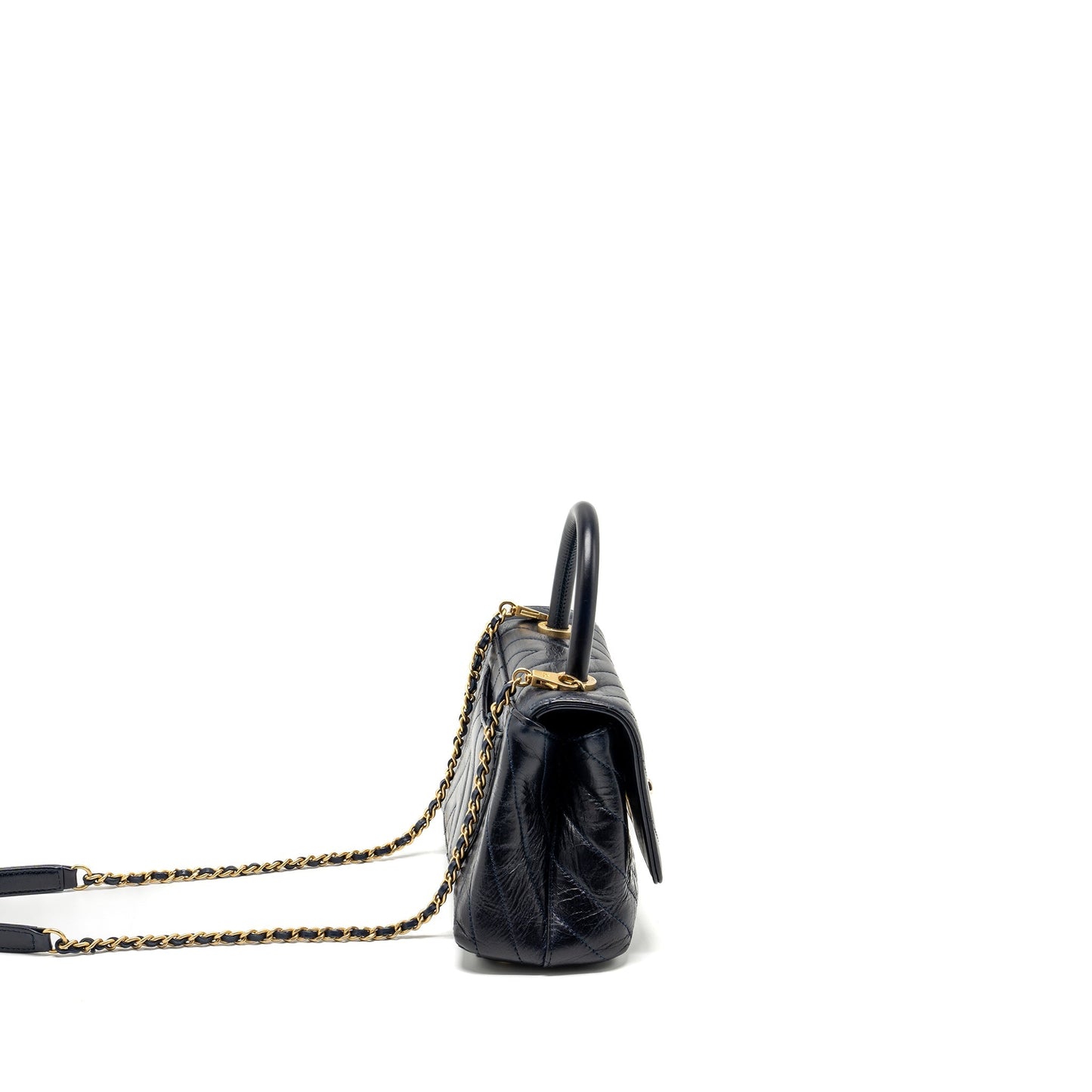 Chanel Coco Handle Chevron Calfskin Dark GHW Blue Small Handbag