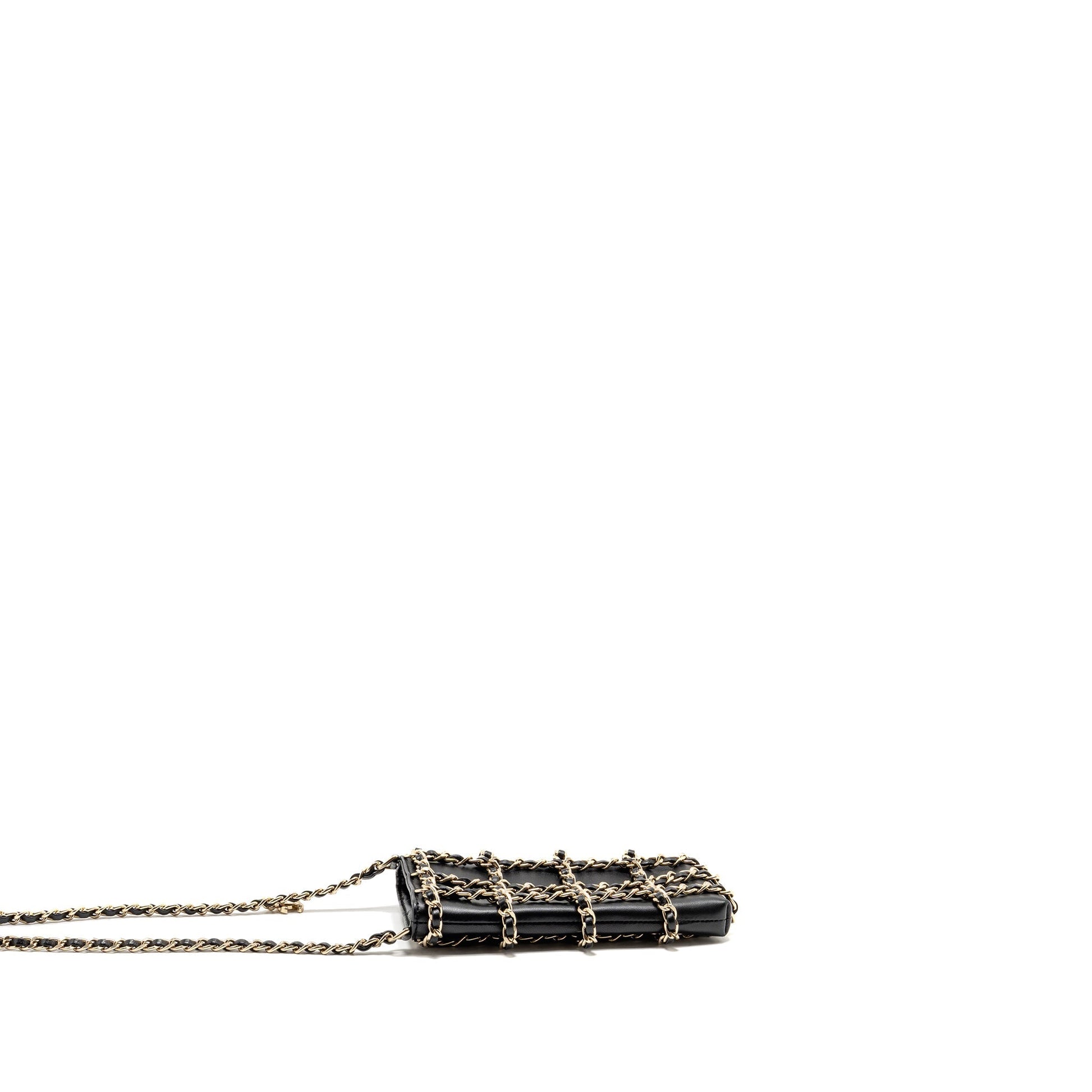 Chanel O Vertical phone holder lambskin GHW Black Gold Clutch Bag