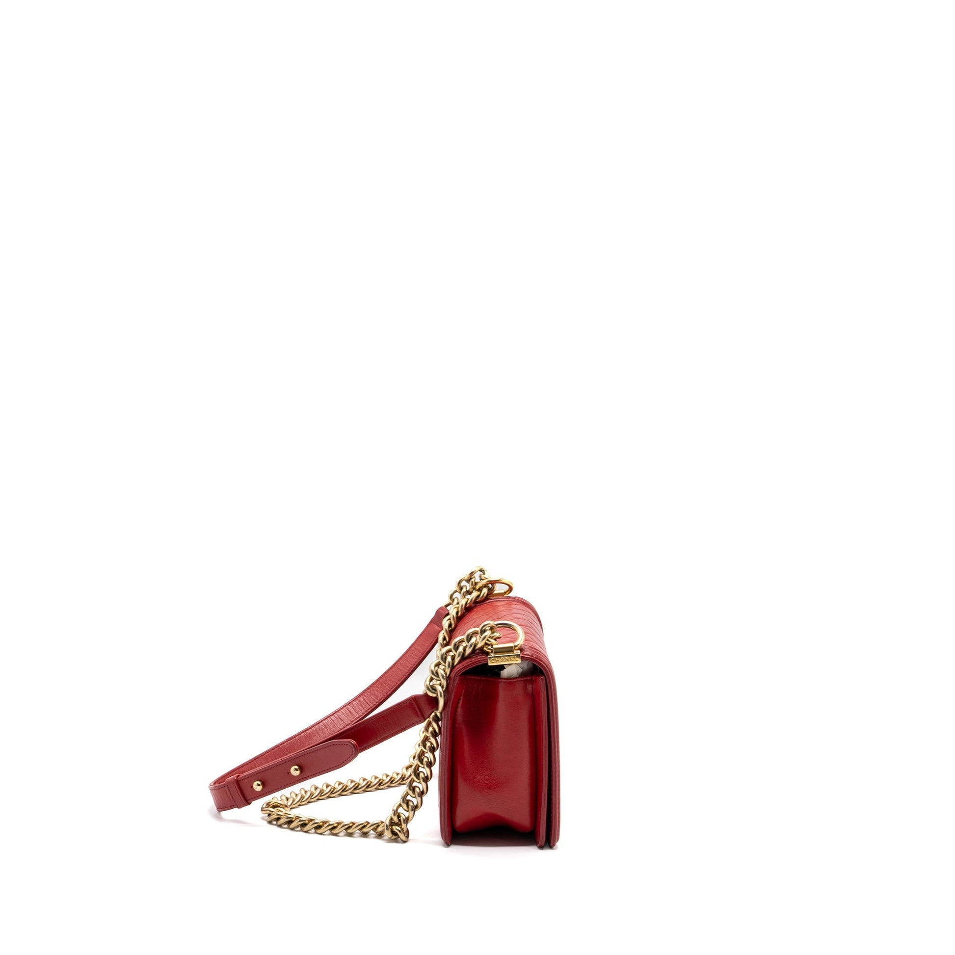 Chanel Boy Lambskin Brushed GHW Red Handbag