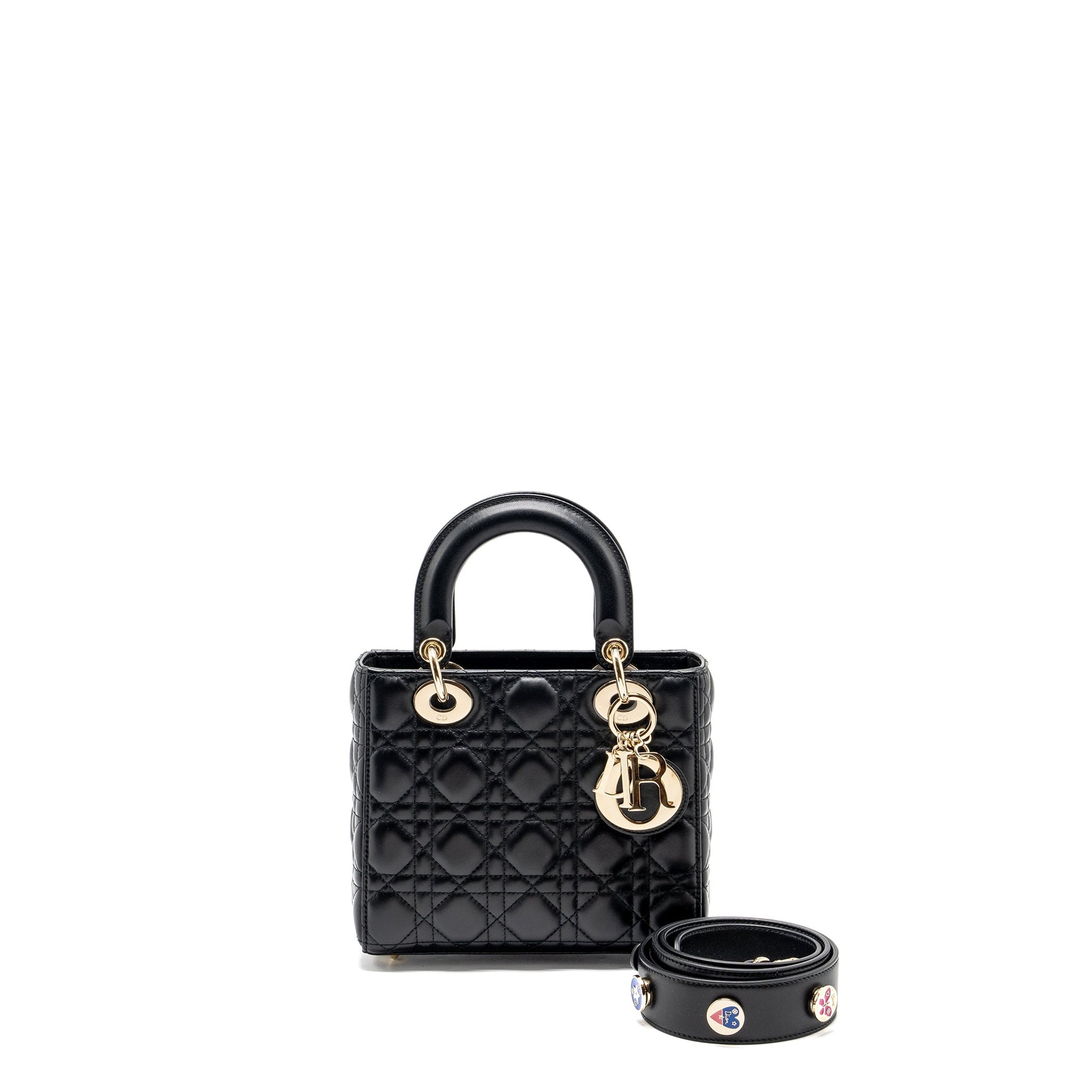 Dior My Lady Purse Lambskin Handbag Black Small Travel Bag Black Handbag