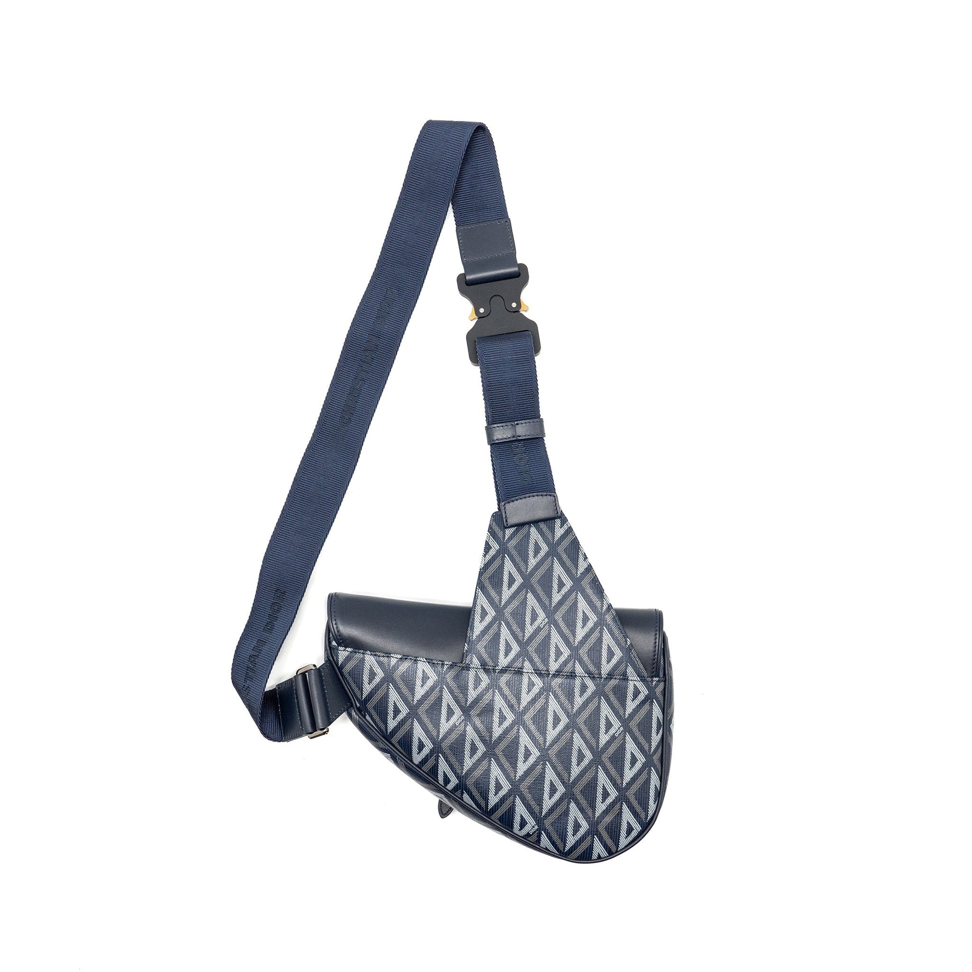 Dior Homme Saddle Purse Diamond Smooth Calfskin Navy Canvas Blue Travel Bag