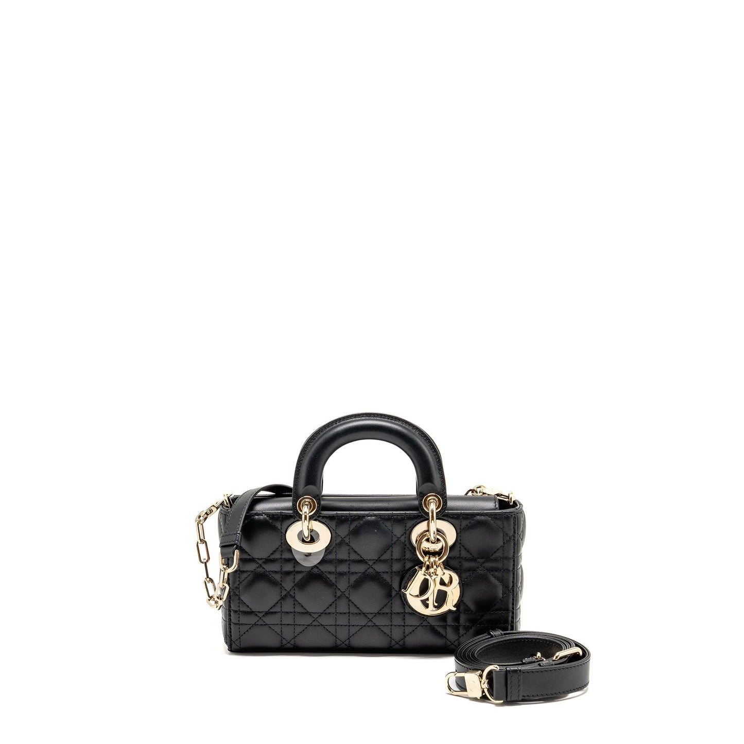 Dior Lady D Joy Purse Cannage Lambskin Handbag Black Small Travel Bag