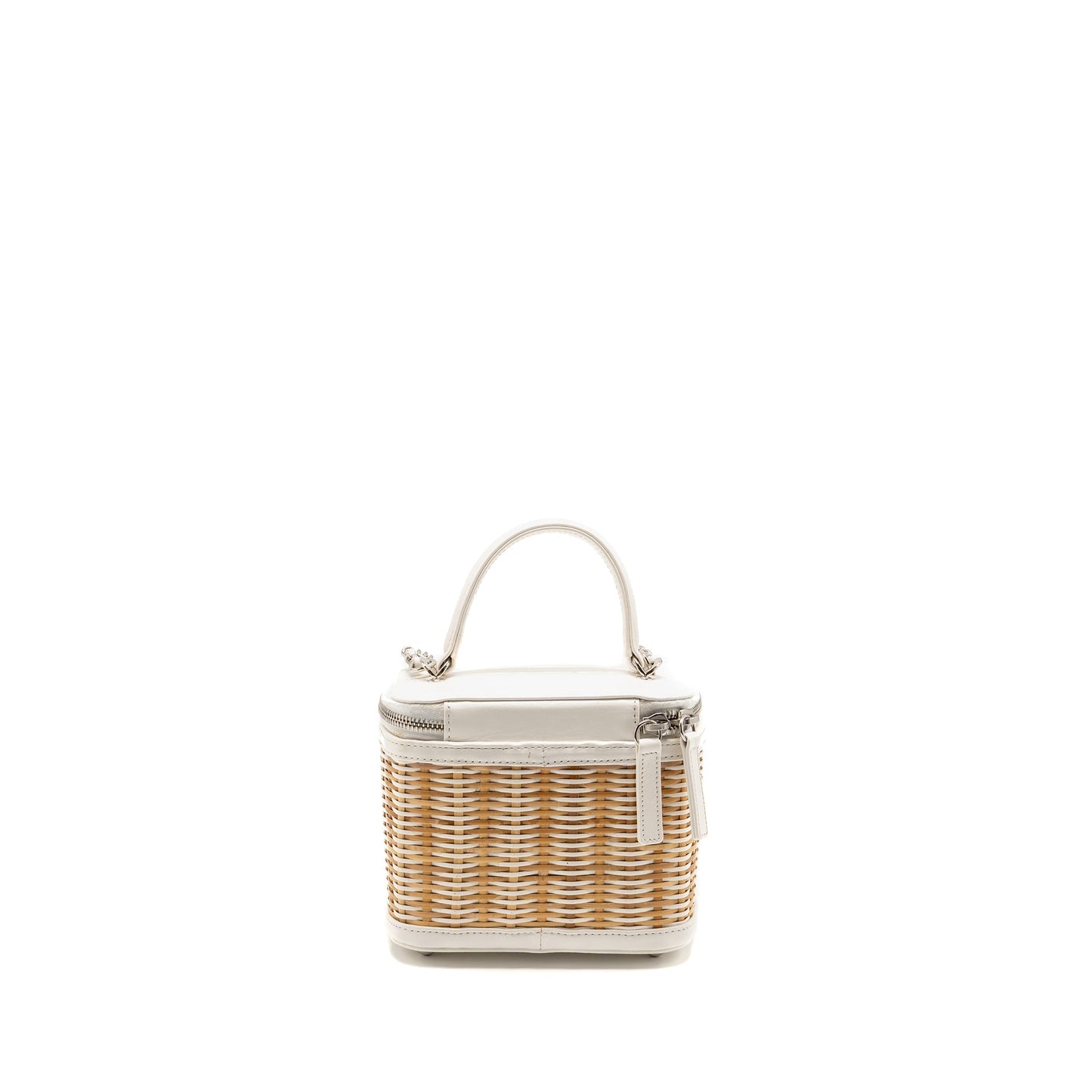 Chanel top handle vanity calfskin raffia SHW White Handbag