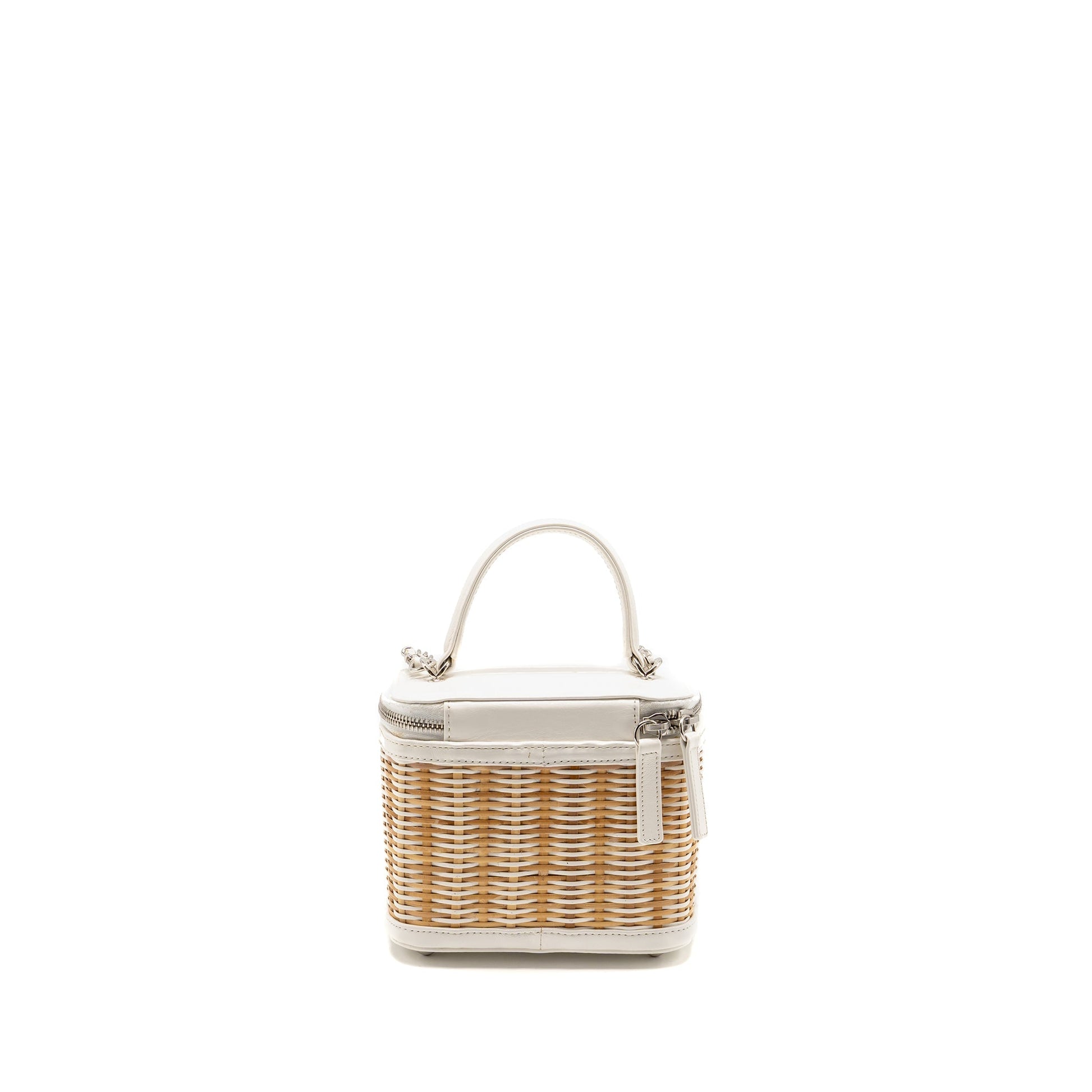 Chanel top handle vanity calfskin raffia SHW White Handbag