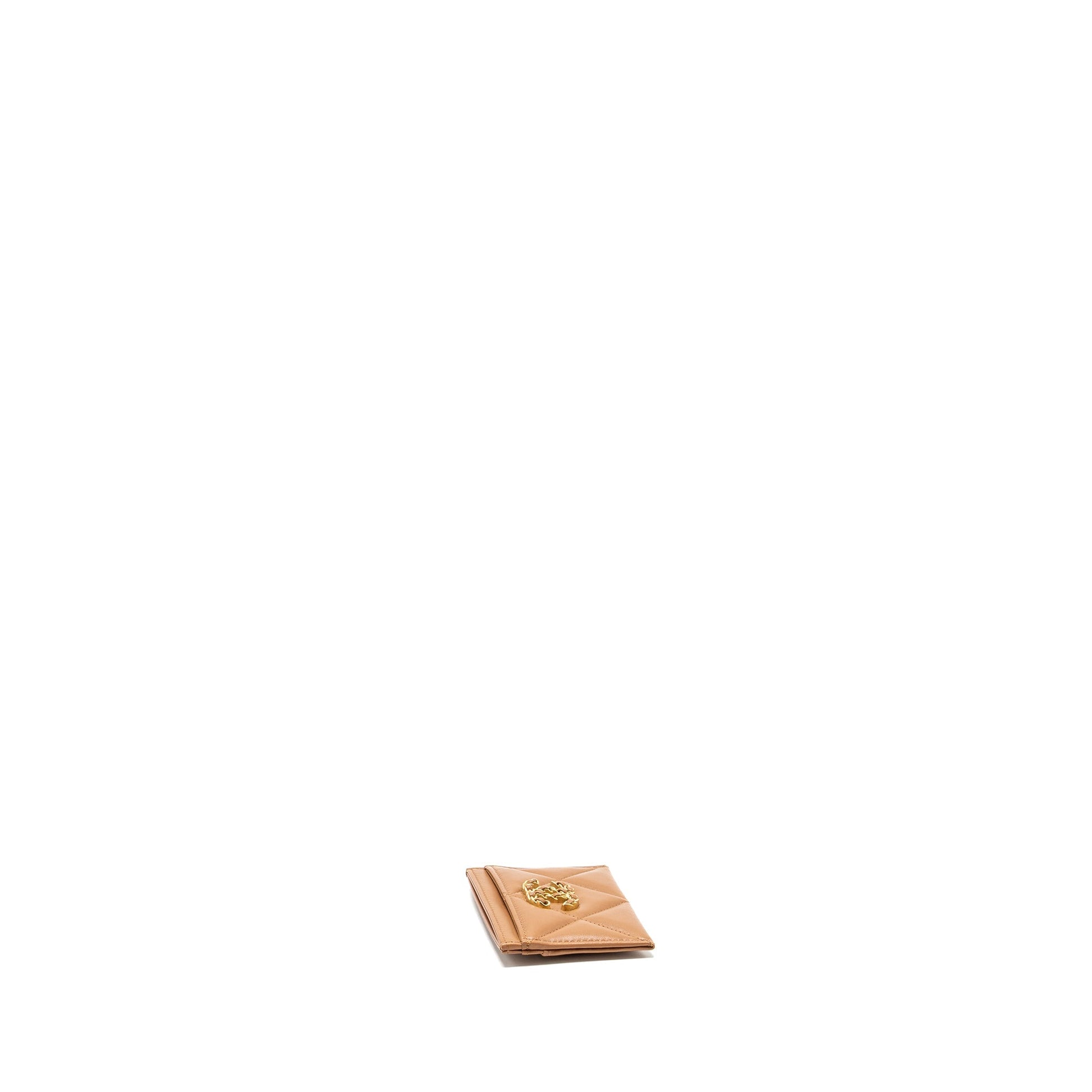 Chanel 19 Card Holder Lambskin Caramel GHW Wallet Case