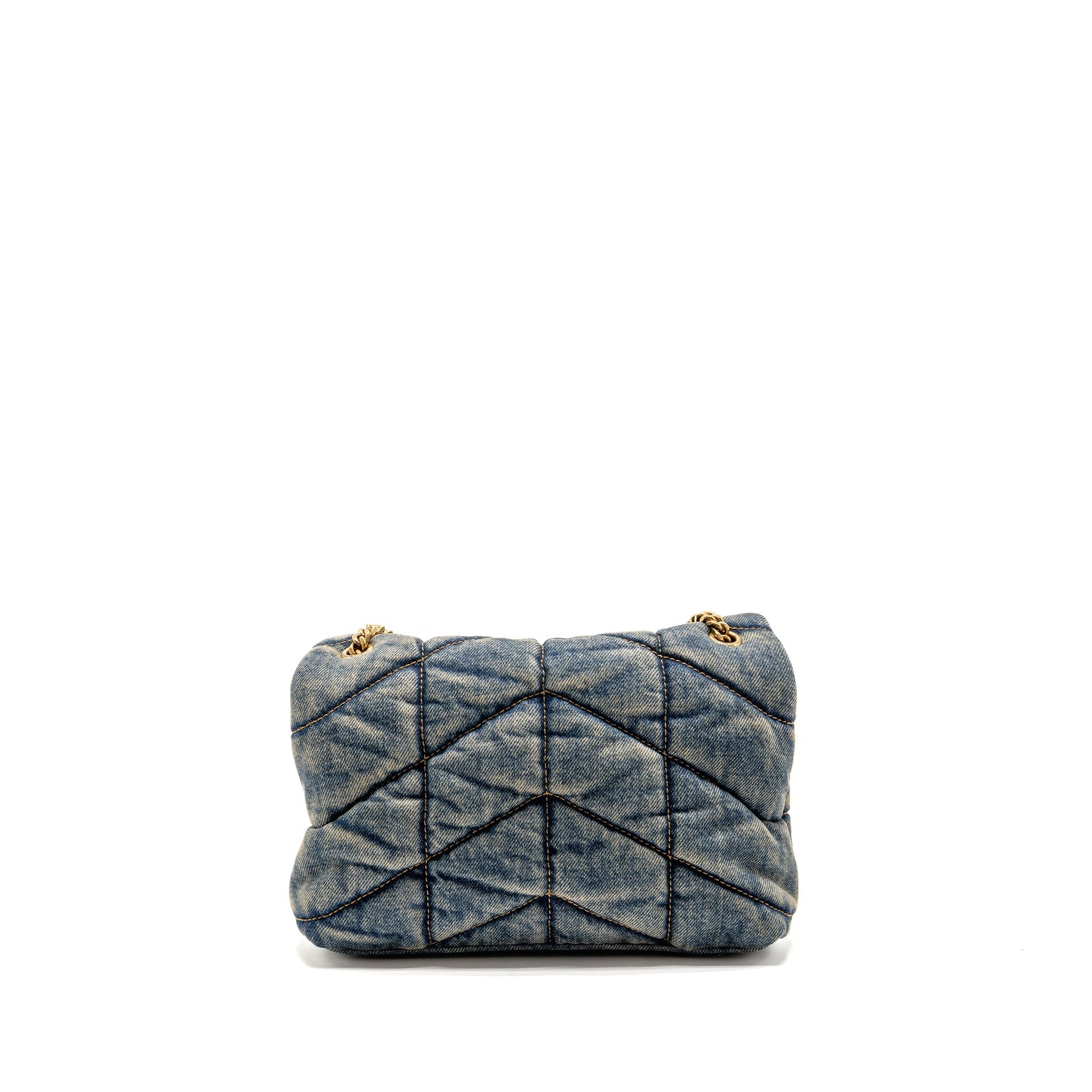 YSL Saint Laurent Toy Loulou Puffer Purse Indigo Cinnamon Shoulder Denim Blue Shoulder Bag