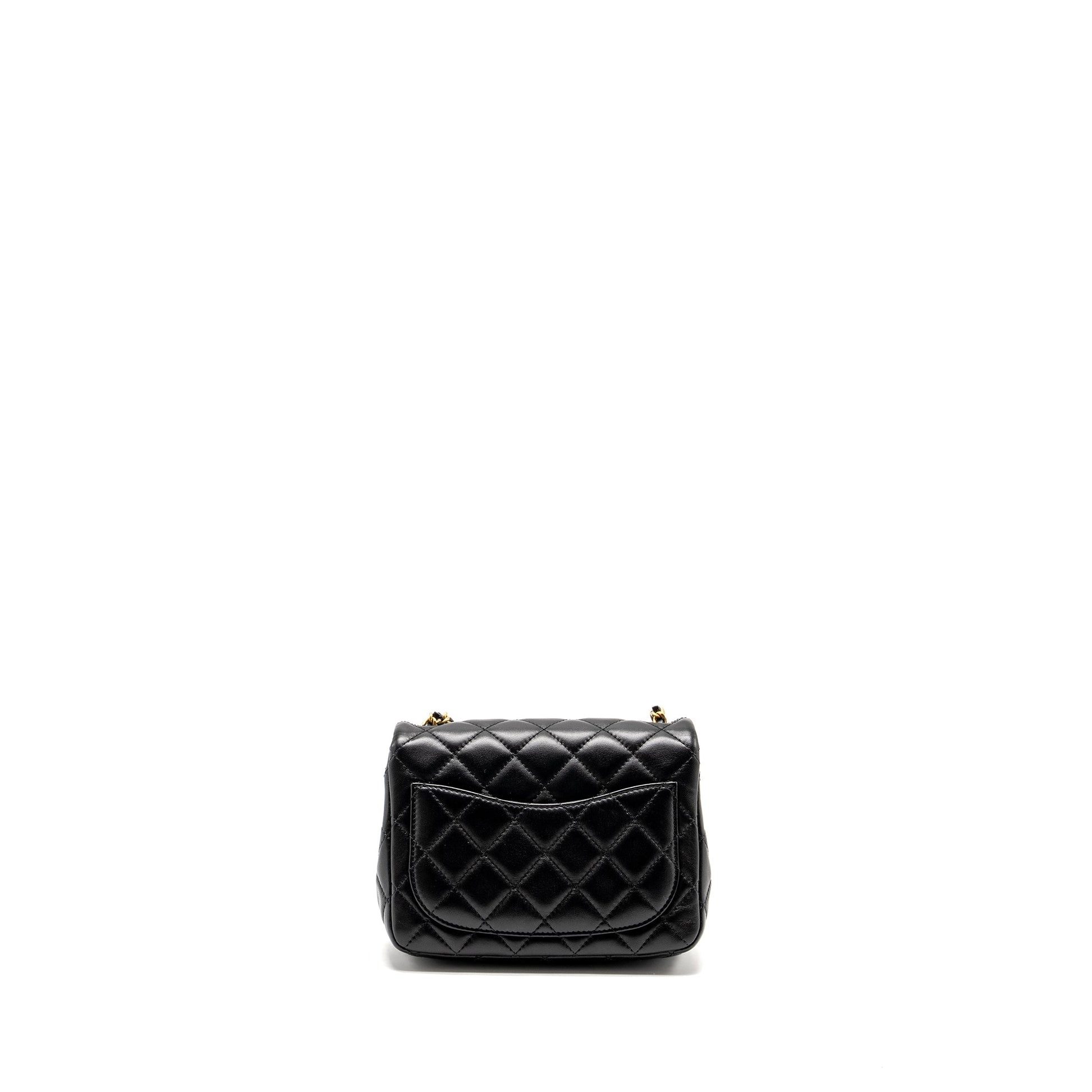 Chanel Pearl Crush Square Flap Lambskin GHW Black Shoulder Bag Ghw 1