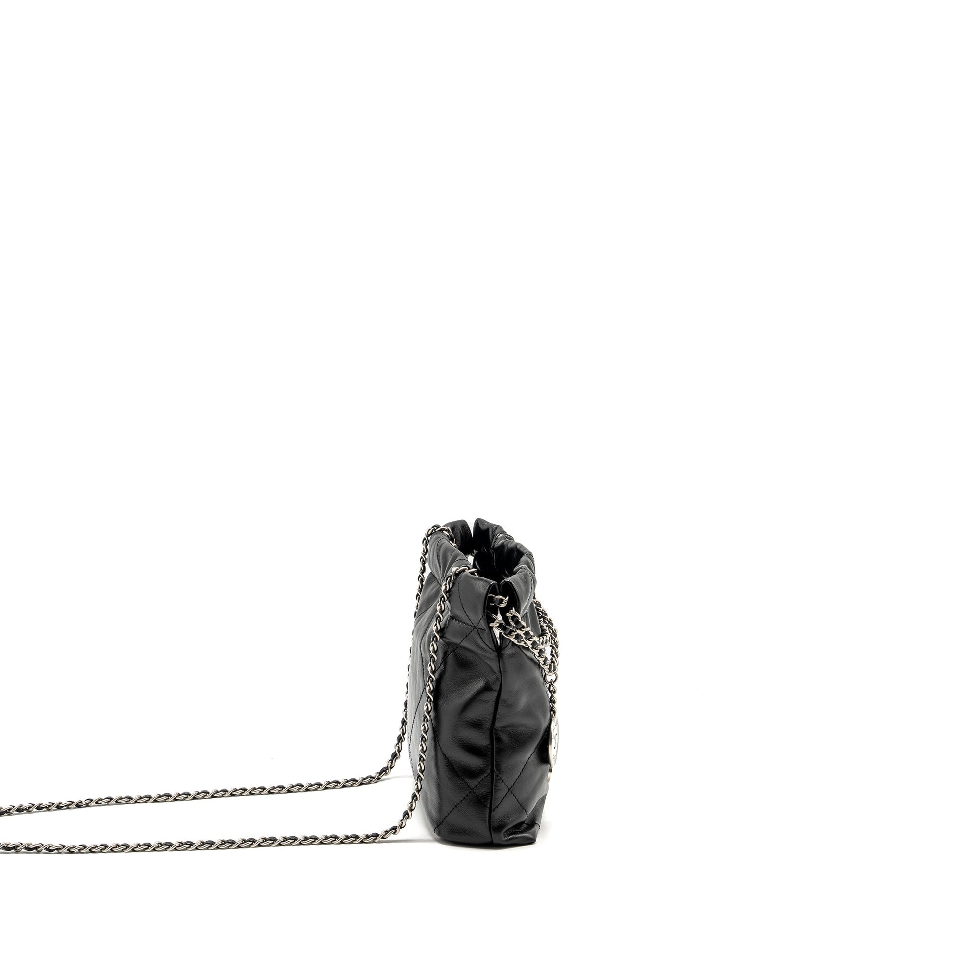 Chanel 22 Shiny Calfskin SHW Microchip Black Mini Bag