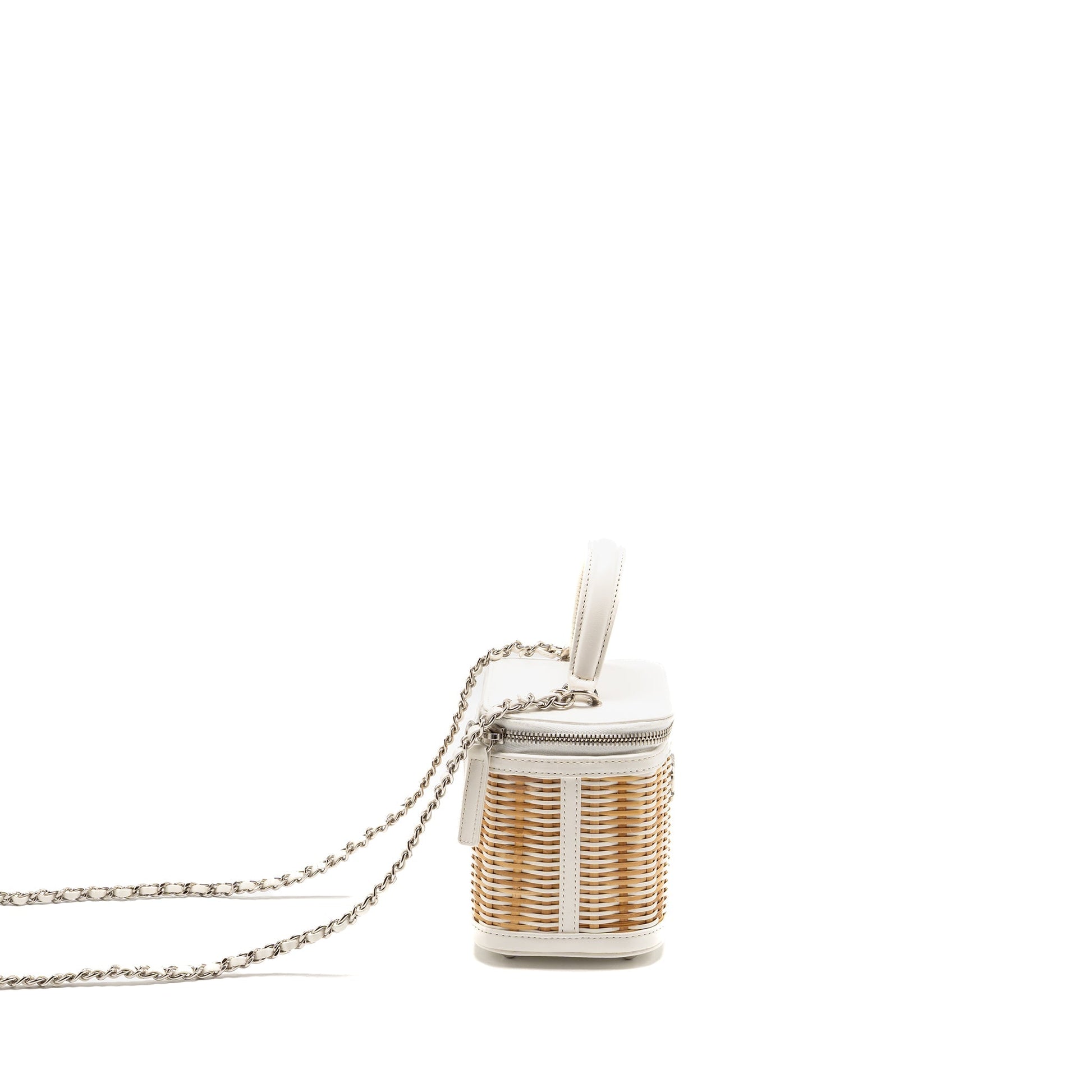 Chanel top handle vanity calfskin raffia SHW White Handbag