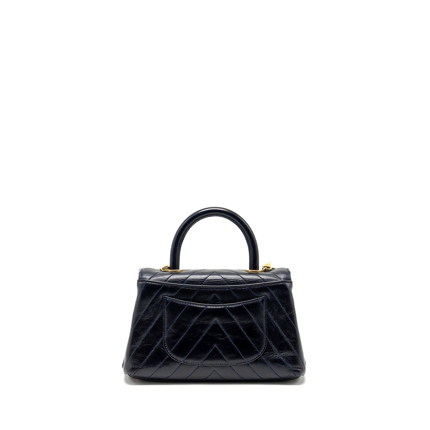 Chanel Coco Handle Chevron Calfskin Dark GHW Blue Small Handbag